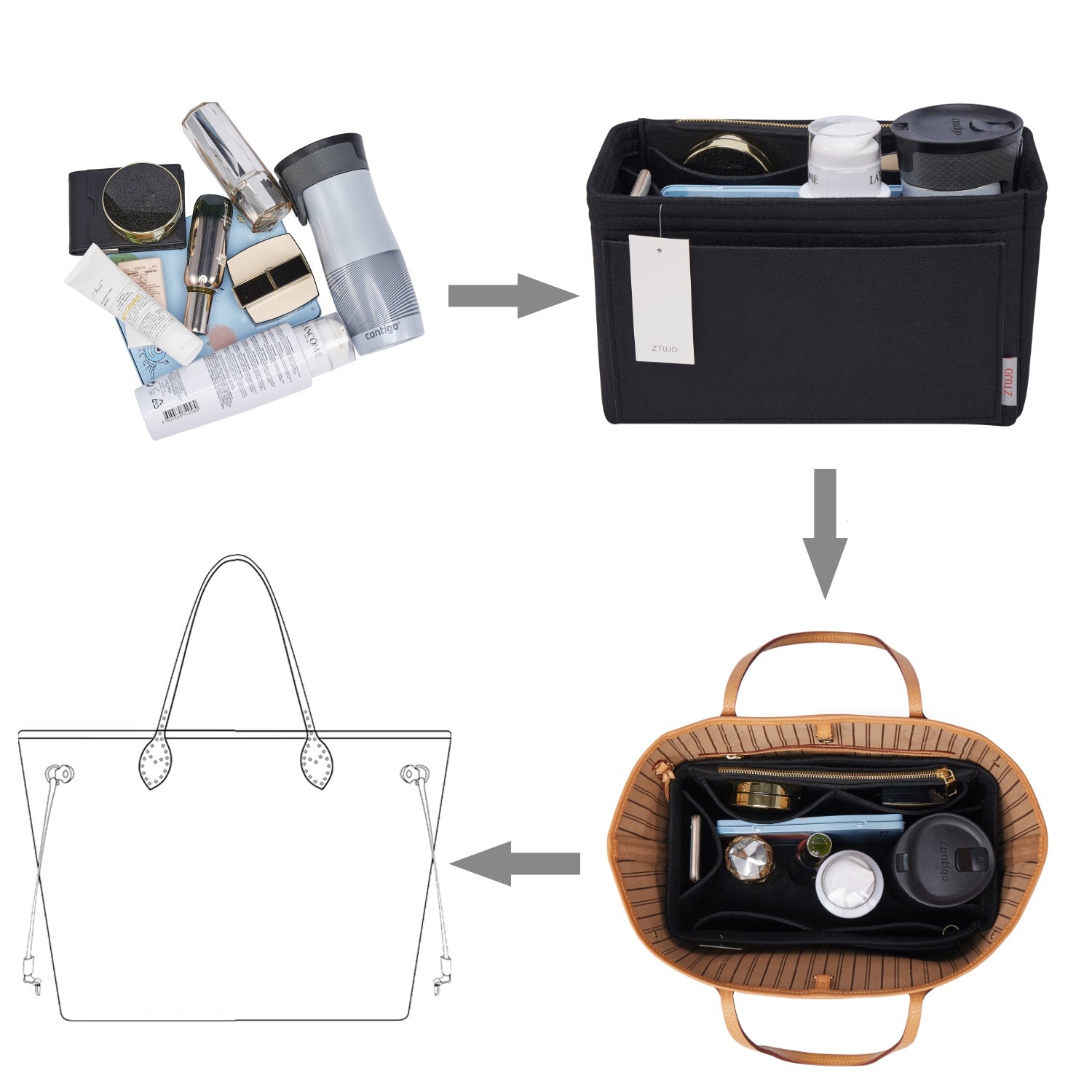 Filz-Einsatz für Handtaschen mit Flaschenhalter – Schlank Medium, Large, X-Large product image 19