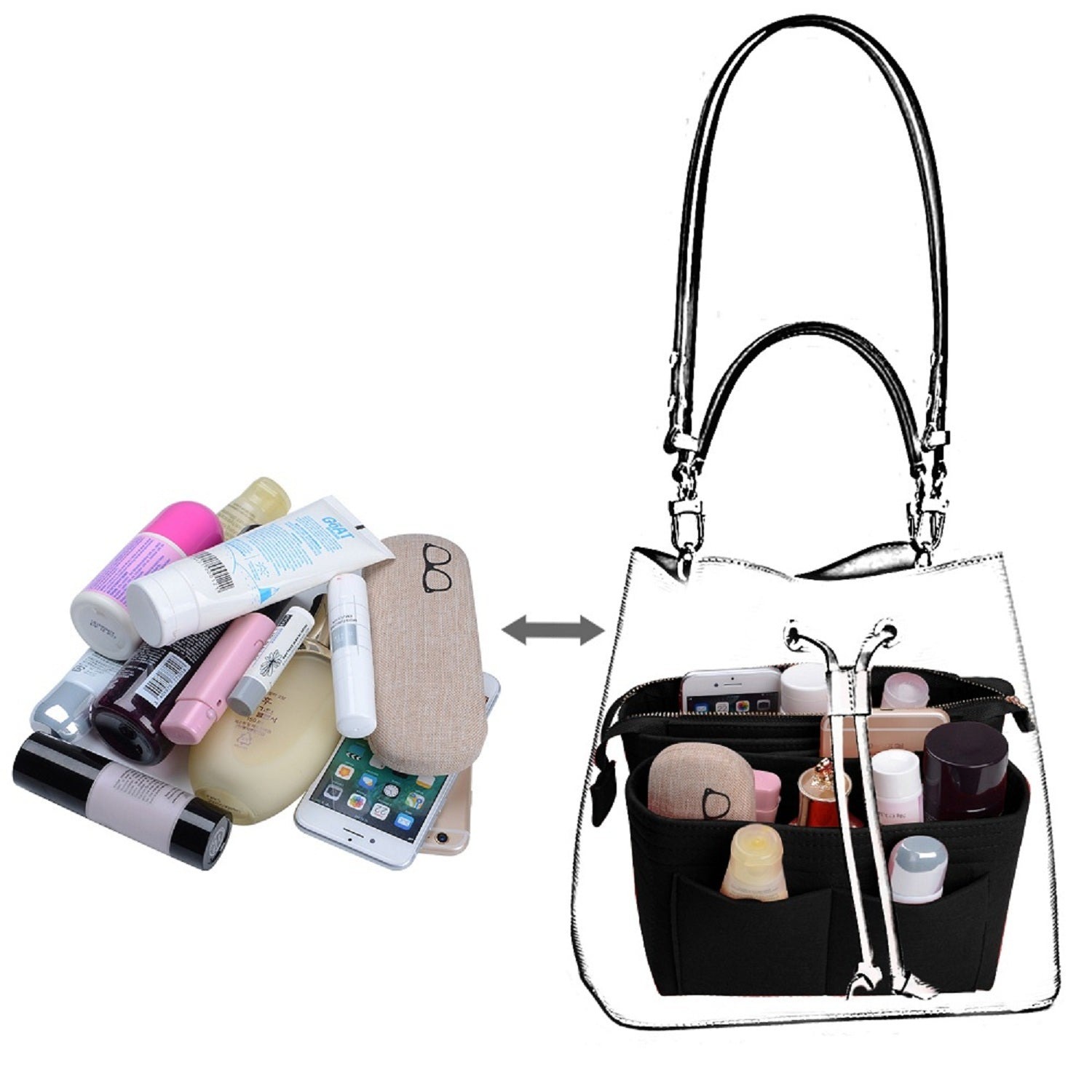 Handtaschen-Organizer, Bag-in-Bag-Einsatz im 2er-Pack für LV NeoNoé Noé-Serie product image 13