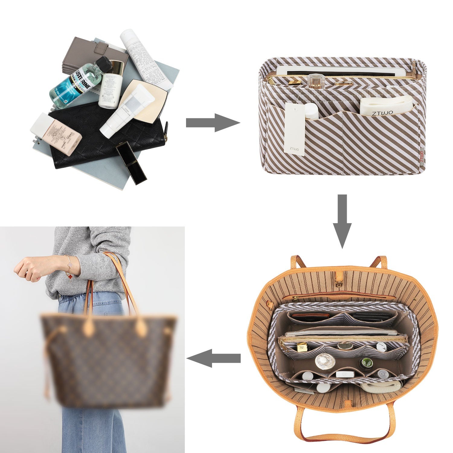 Taschenorganizer für LV Speedy Neverfull Tote – 6 Größen, Filz-Tascheneinsatz mit Reißverschluss product image 102
