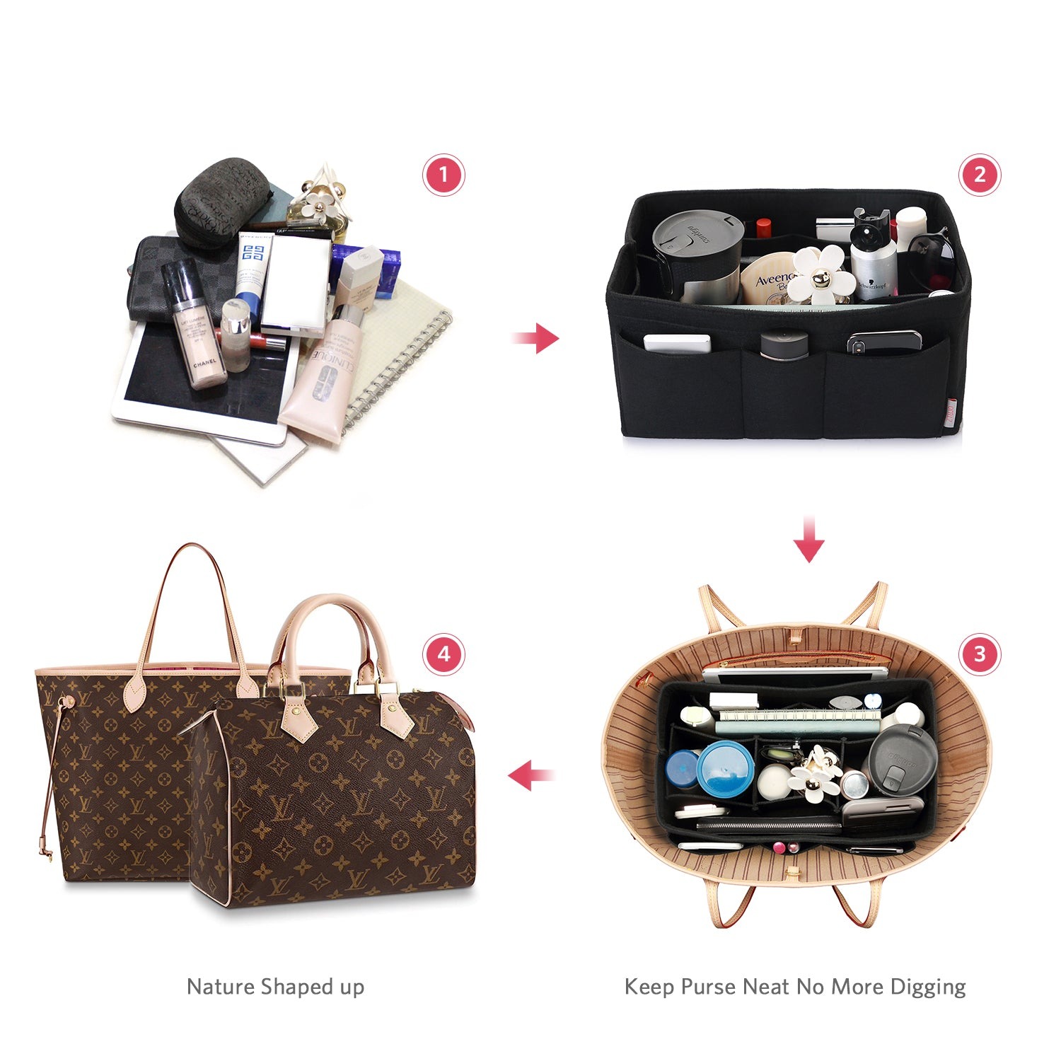 Filzeinlage-Beutelorganizer für Handtasche – Passt für LV Speedy 25 / 30 / 35 / 40, Neverfull MM / GM product image 23