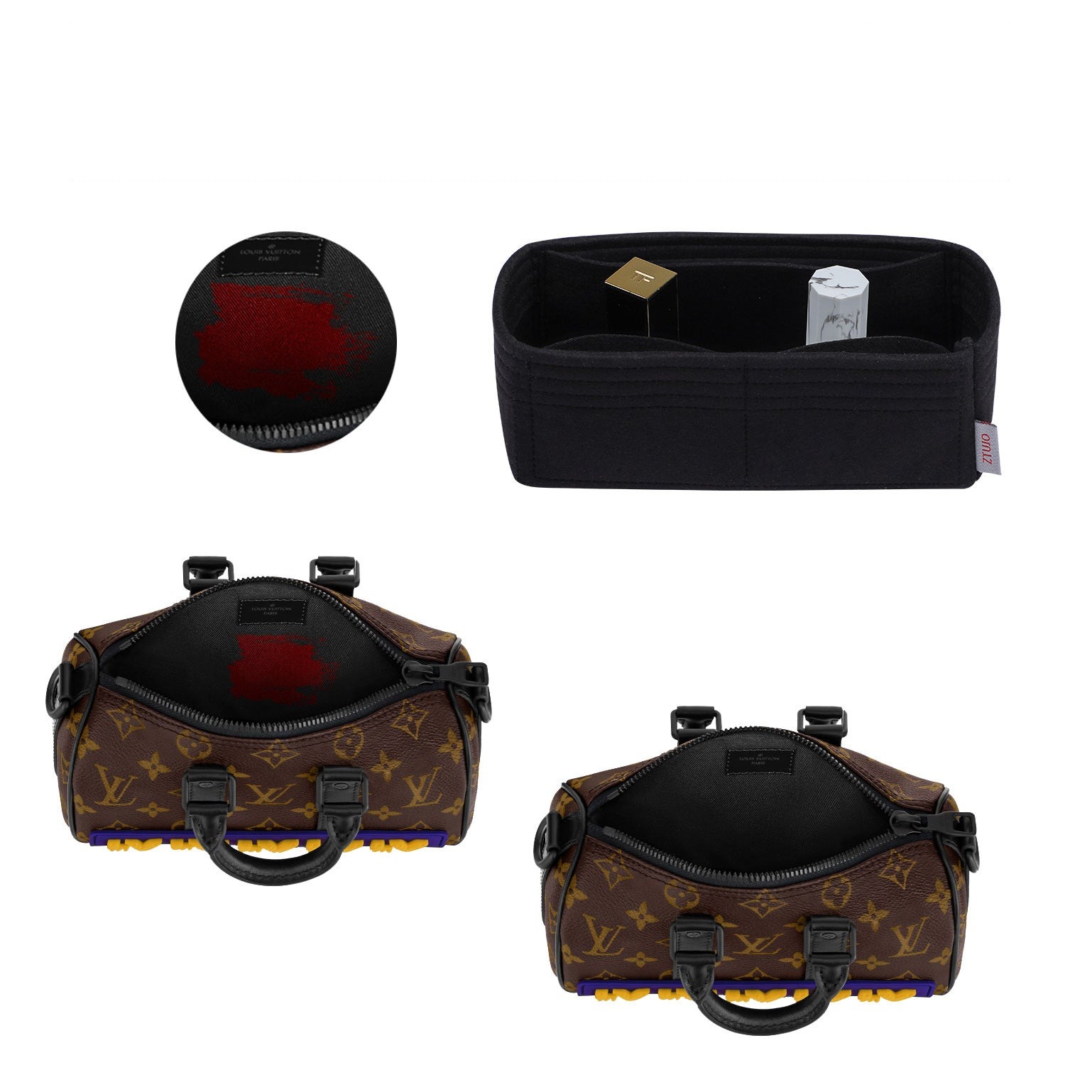 Taschenorganizer für LV Keepall XS – 3-Fächer Filzeinsatz (Schwarz / Sonderfarbe) product image 5