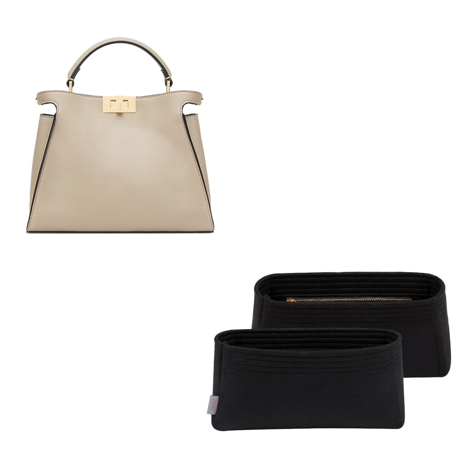 Taschen-Organizer für Fendi Peekaboo Essentially – Premium-Filzeinlage mit YKK-Reißverschlüssen