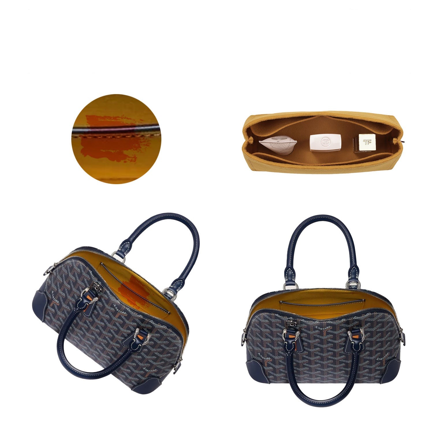 Premium Handtaschen Organizer für Goyard Vendome Mini / PM – 3 Fächer, weicher Filz product image 4