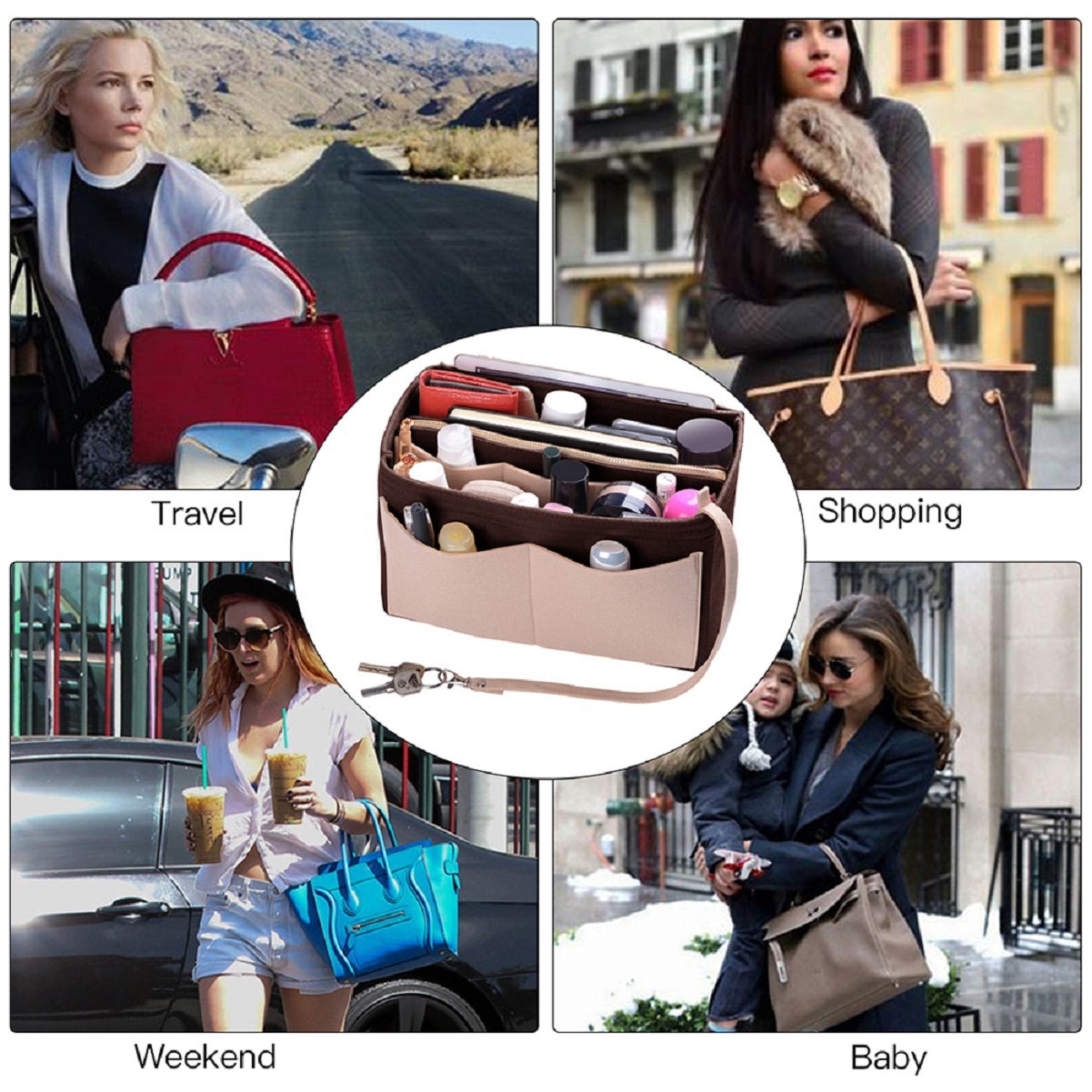 Taschenorganizer für LV Speedy Neverfull Tote – 6 Größen, Filz-Tascheneinsatz mit Reißverschluss product image 50