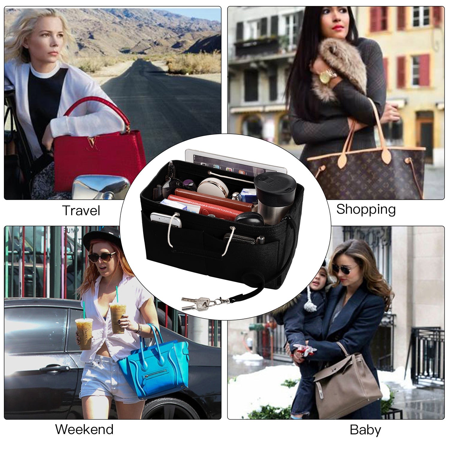 Mehrfachtaschen-Filz-Organizer für Handtaschen mit Griffen – Passend für LV Speedy 30, 35 & Neverfull MM (Medium/Large) product image 21