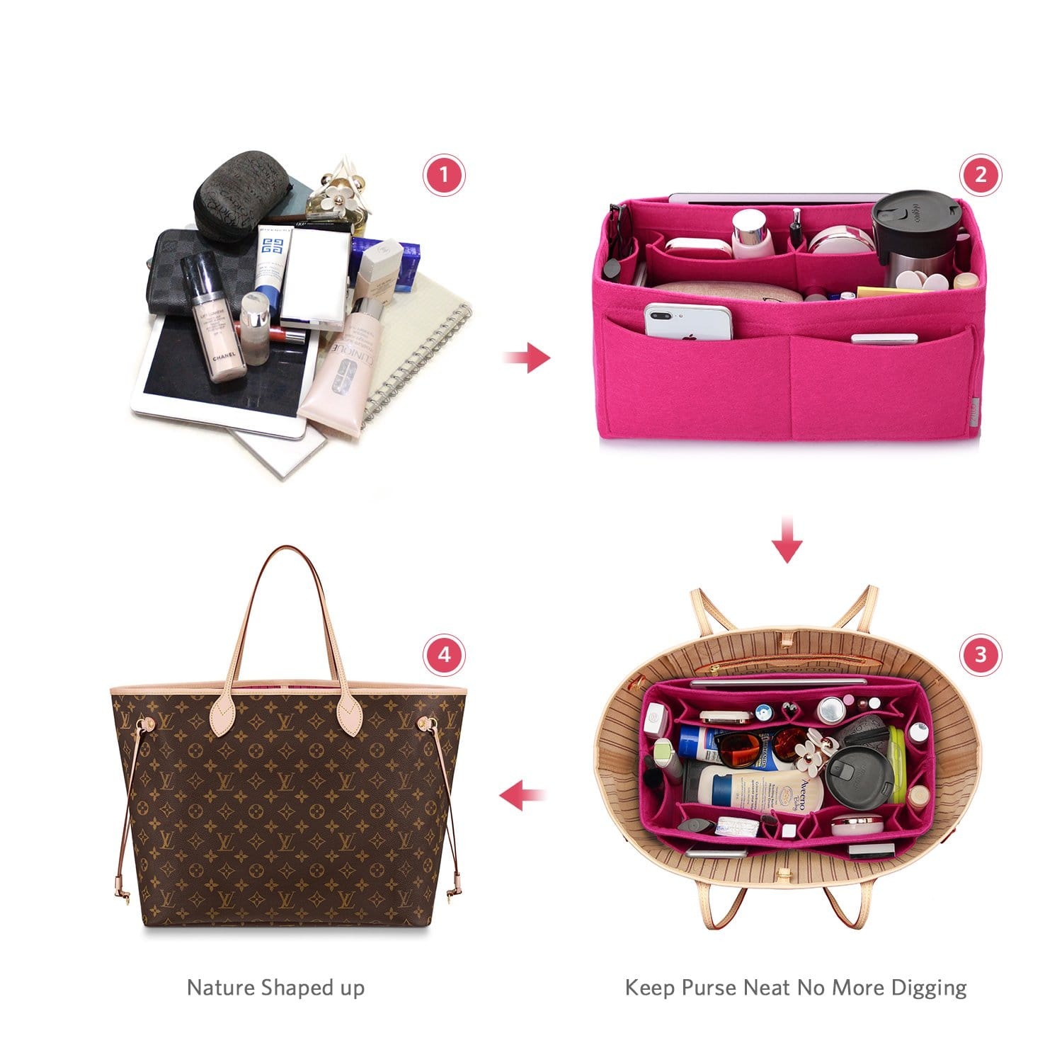 Filz Handtaschen-Organizer – Extra Large (passt für Speedy 40 / Neverfull GM) product image 69