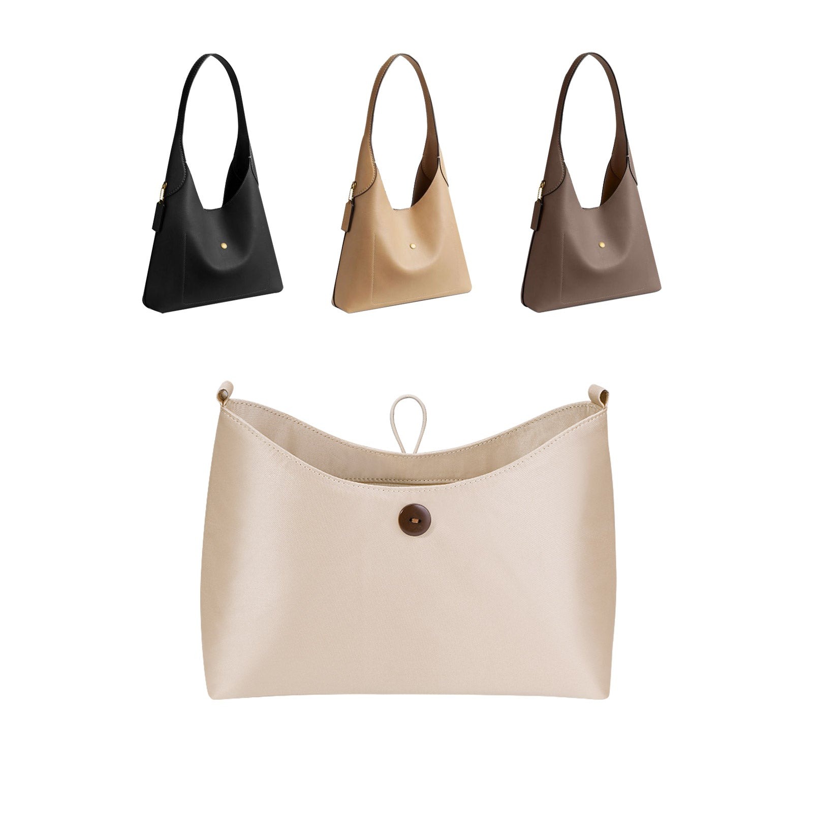 Seidiger Taschenorganizer mit Wasserflaschenhalter für Coach Brooklyn Shoulder Bag 28 / 34 / 39