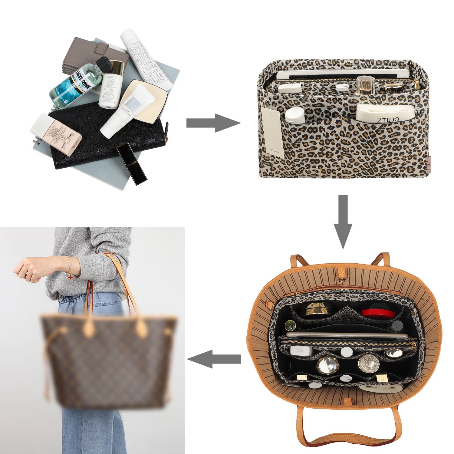 Taschenorganizer für LV Speedy Neverfull Tote – 6 Größen, Filz-Tascheneinsatz mit Reißverschluss product image 86