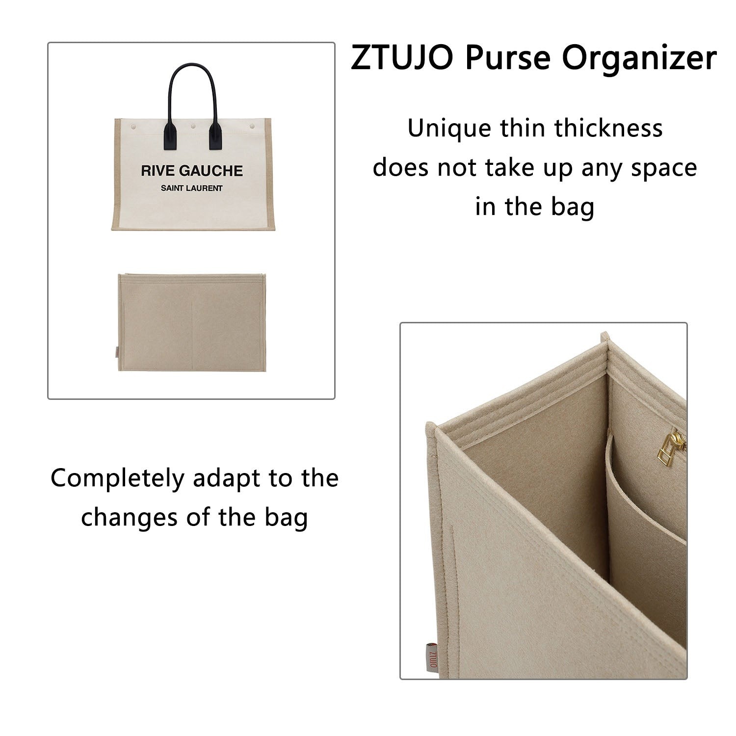 Premium-Handtaschenorganizer für YSL Rive Gauche Tote – 5 Fächer, YKK-Reißverschluss detail image 5
