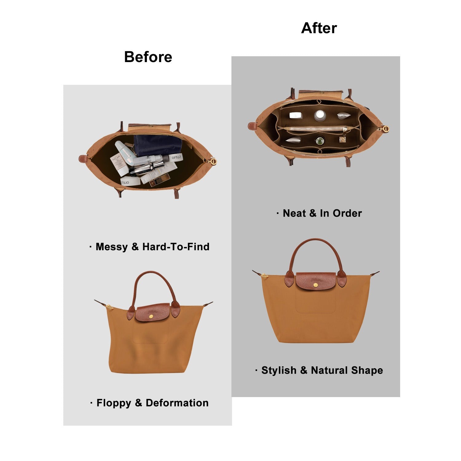 Einsatz für Handtaschen-Organizer für Longchamp Le Pliage – Passend für Top Handle S/M & Schultertasche S/L detail image 20