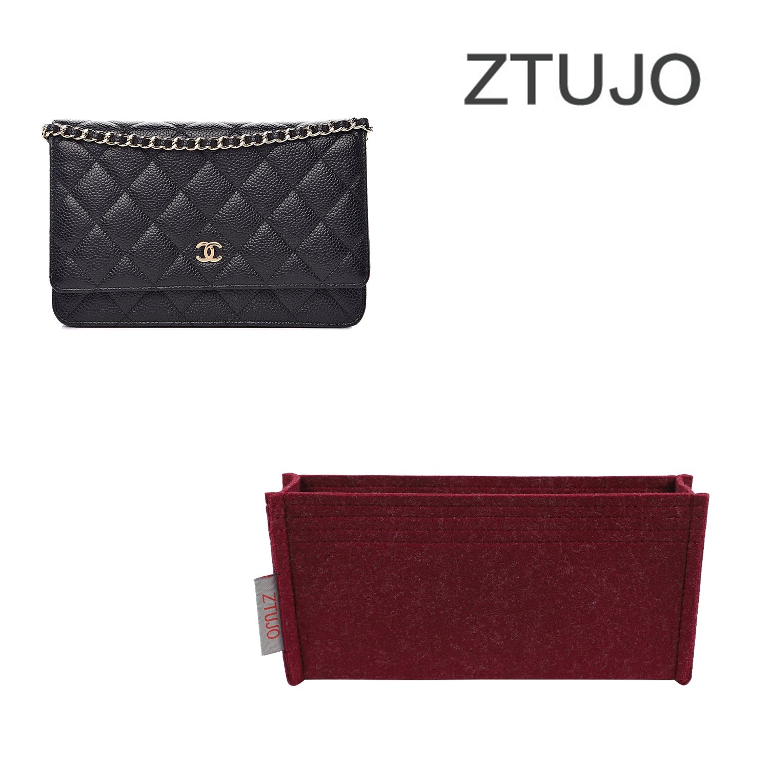 Premium Handtaschen-Organizer für Chanel Classic Wallet On Chain WOC – Bordeaux oder individuell