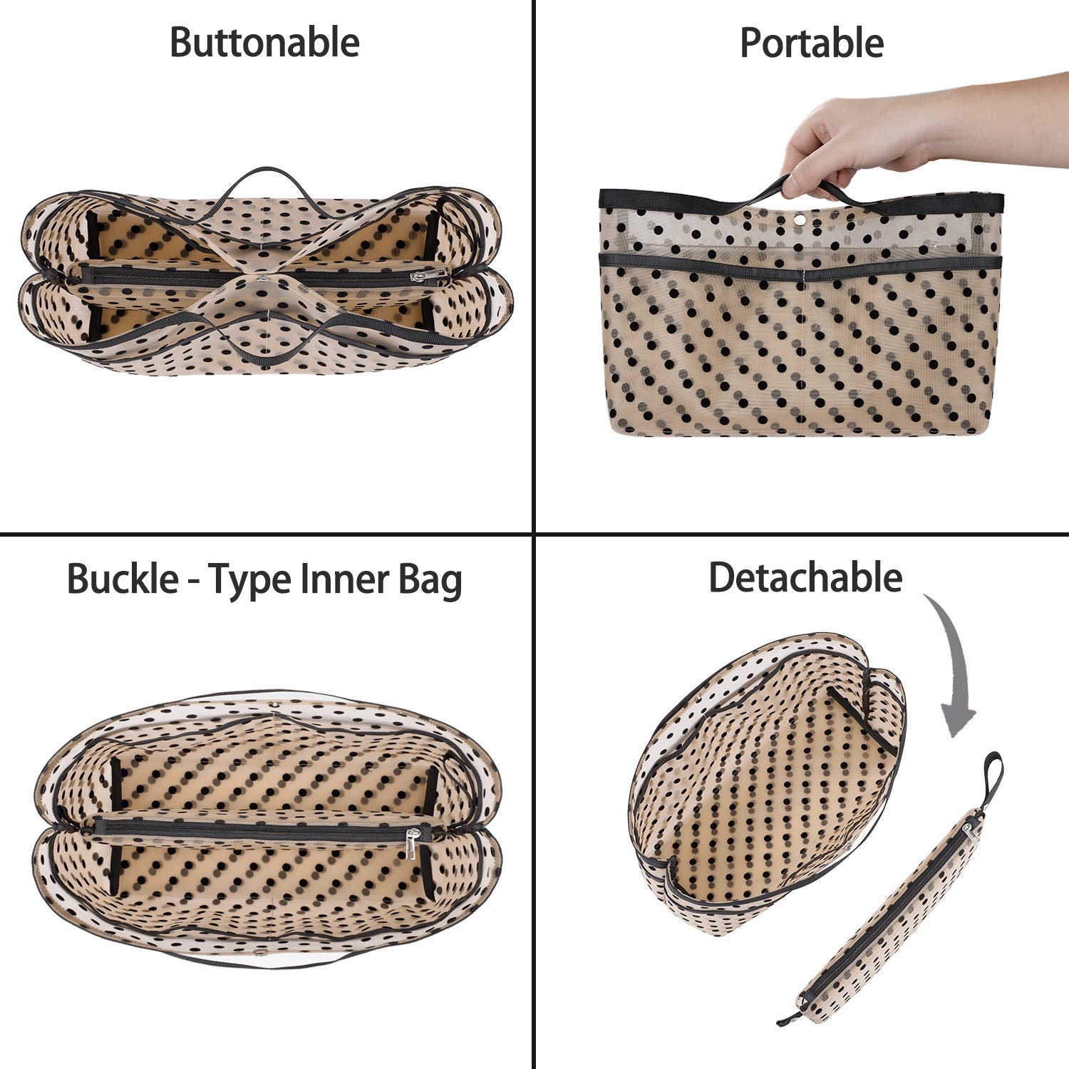 Handtaschen-Organizer-Einlage für Handtaschen – Mesh-Taschenorganizer mit Reißverschluss, passt für Speedy, Neverfull PM/MM, Le Pliage – Mittel, Groß, X-Groß product image 27