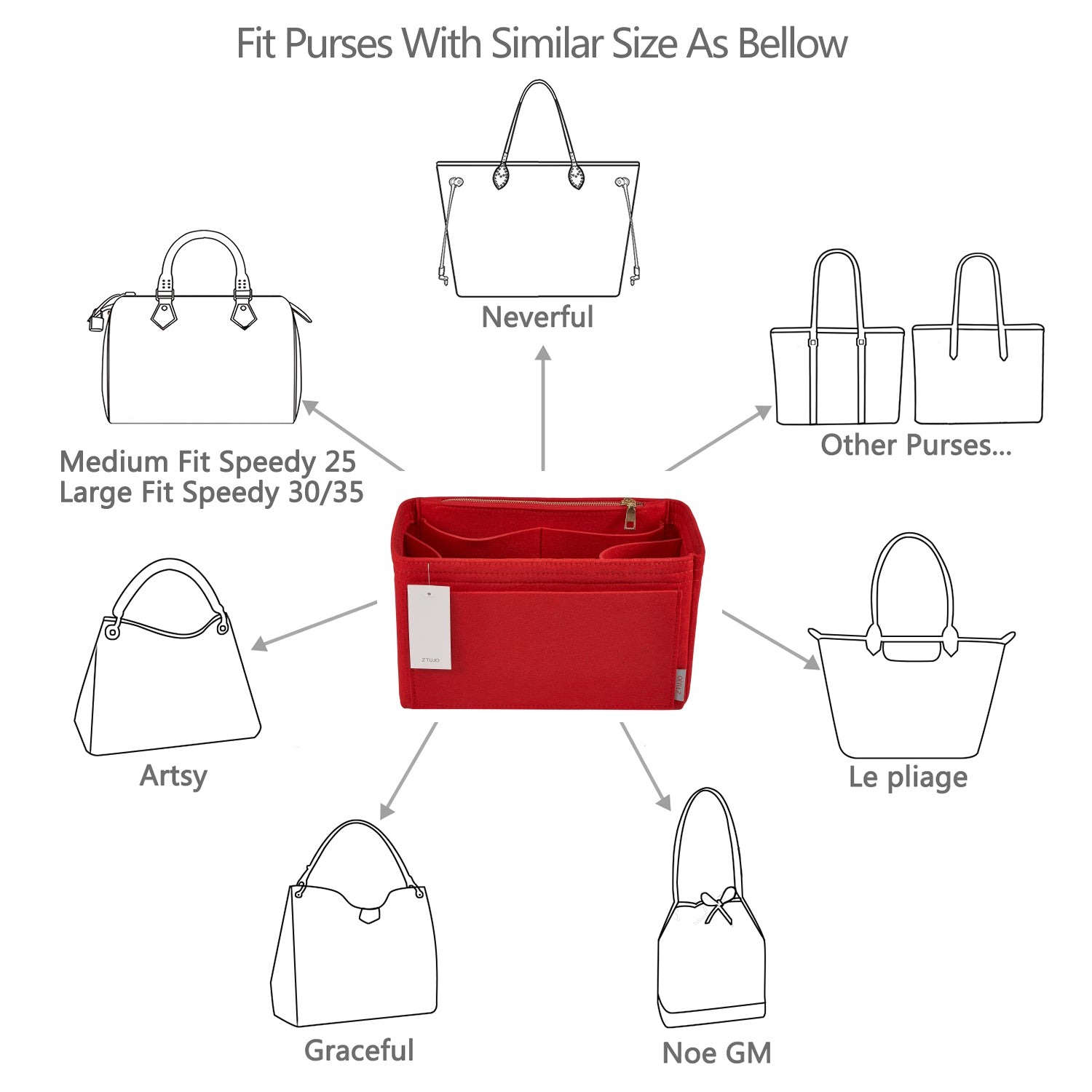 Filz-Einsatz für Handtaschen mit Flaschenhalter – Schlank Medium, Large, X-Large product image 13
