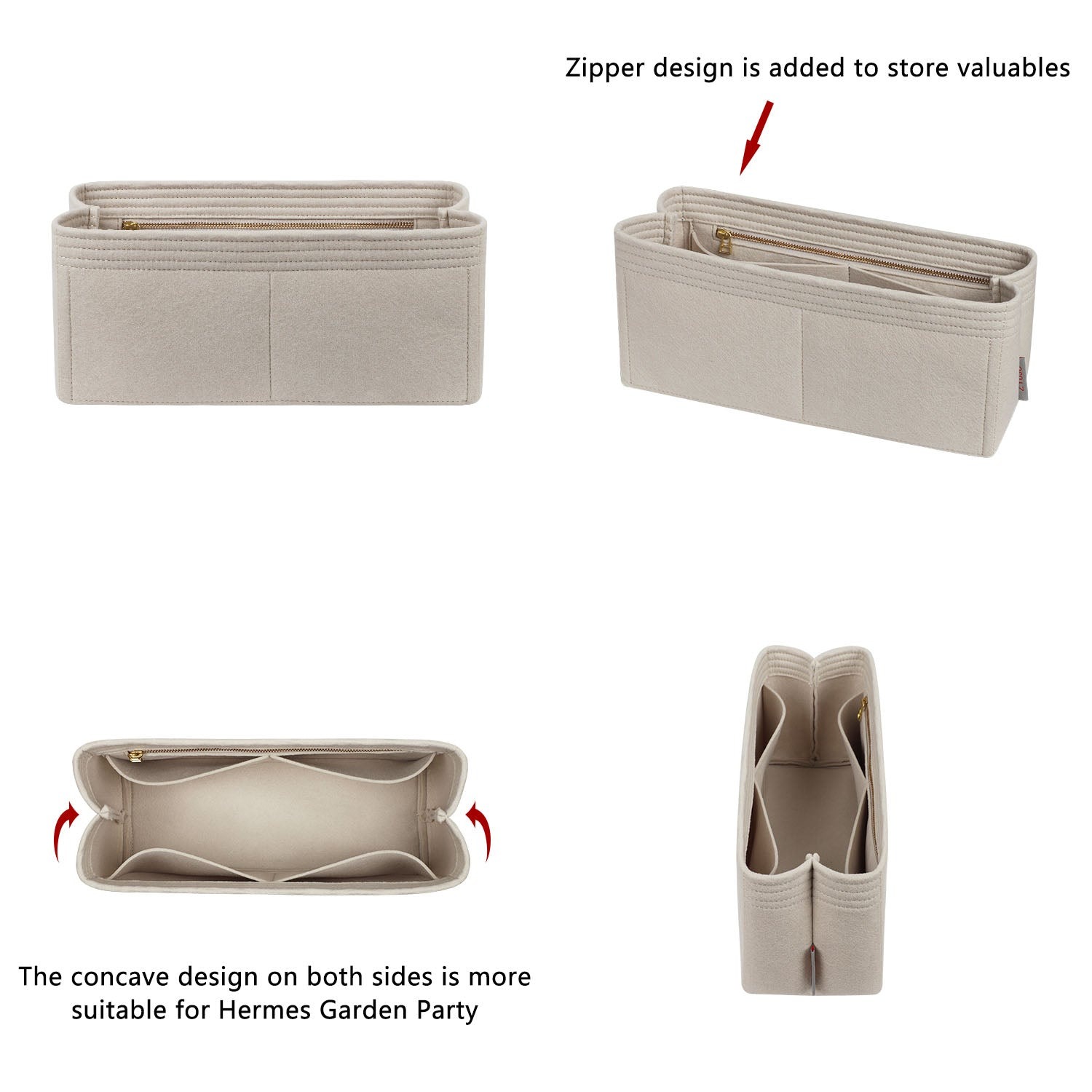 Organizer für Hermes Garden Party 30 / 36 Perfekt – Einsatz mit 6 Taschen aus Filz detail image 1