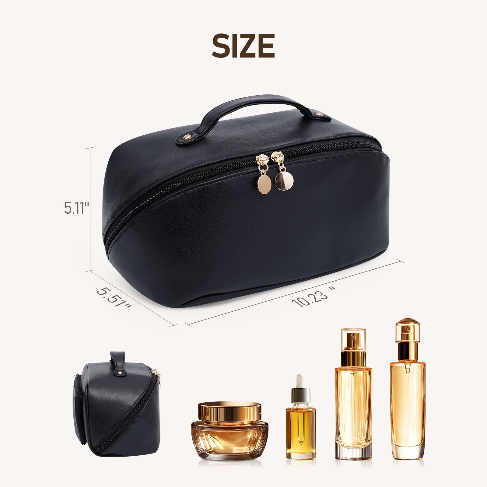 Große Kapazität, wasserdichte Kosmetiktasche aus PU-Leder für Damen – Make-up-Organizer mit Trennwand und Tragegriff product image 17