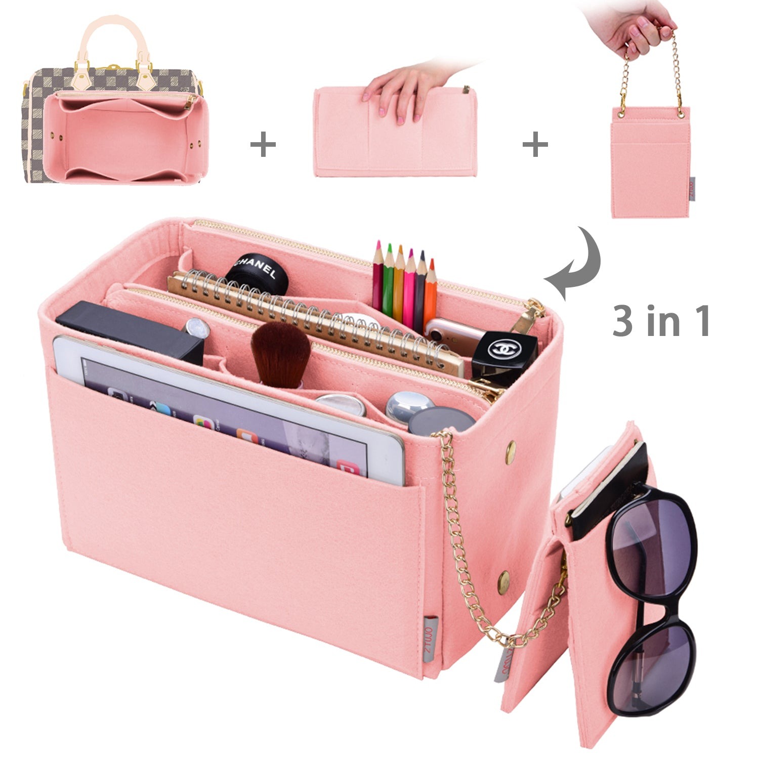 Taschenorganizer-Einlage für Designer-Handtaschen mit RFID-Schutzfach – Passt für LV Speedy, Neverfull & mehr