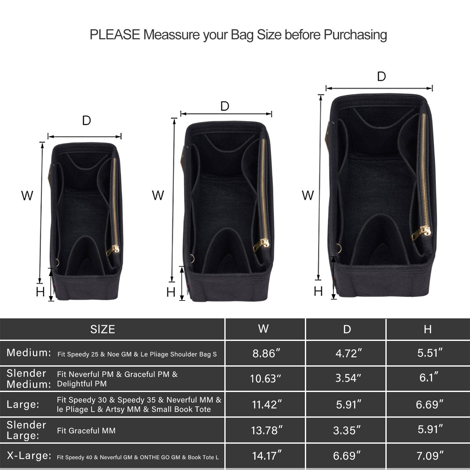 Filz-Einsatz für Handtaschen mit Flaschenhalter – Schlank Medium, Large, X-Large product image 17