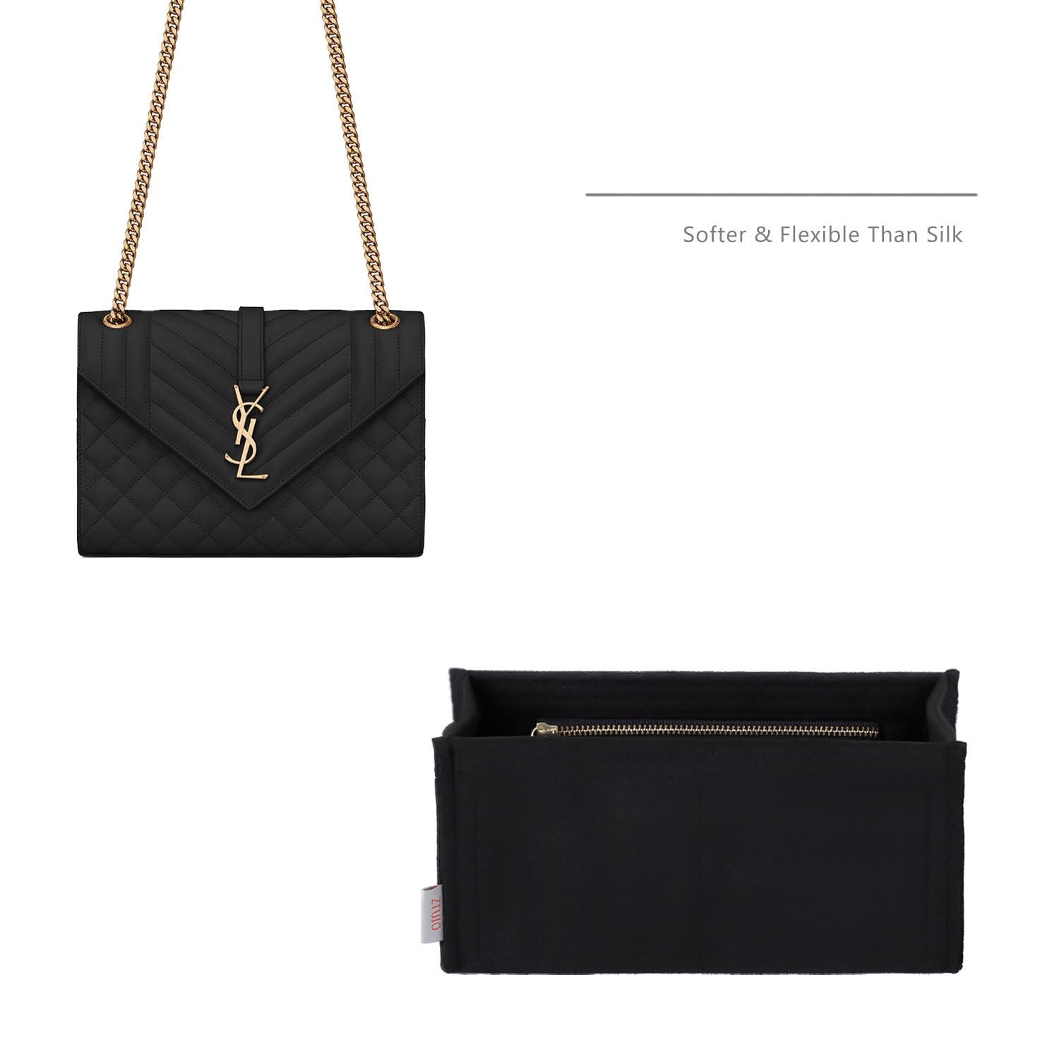 Premium Geldbörsen-Organizer für YSL Envelope WOC / Small / Medium / Large – weicher Filz, YKK-Reißverschluss