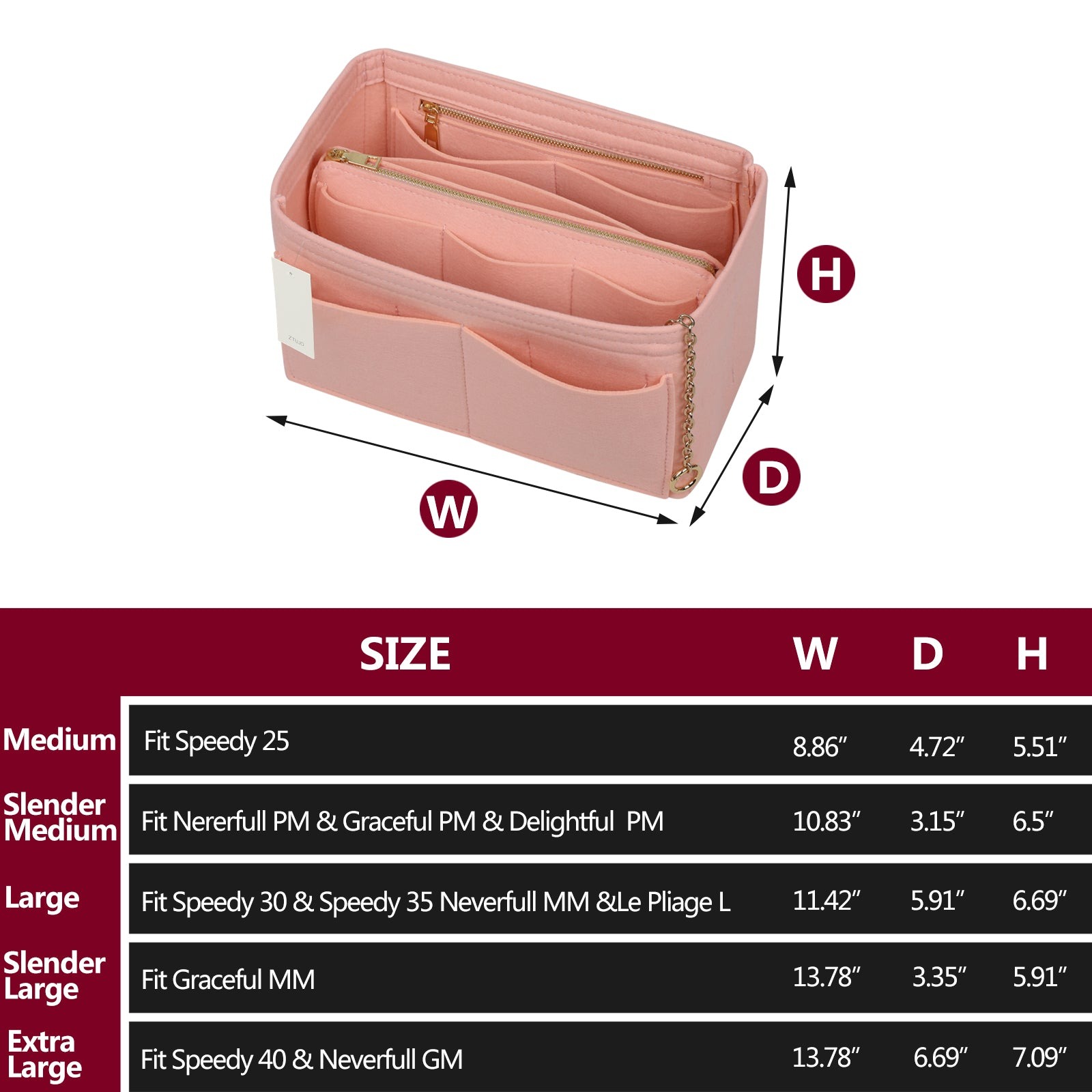 Handtaschen-Organizer aus Filz mit Seitenreißverschluss, herausnehmbare Mittel-Tasche für LV Speedy Neverfull Tote, 5 Größen product image 17