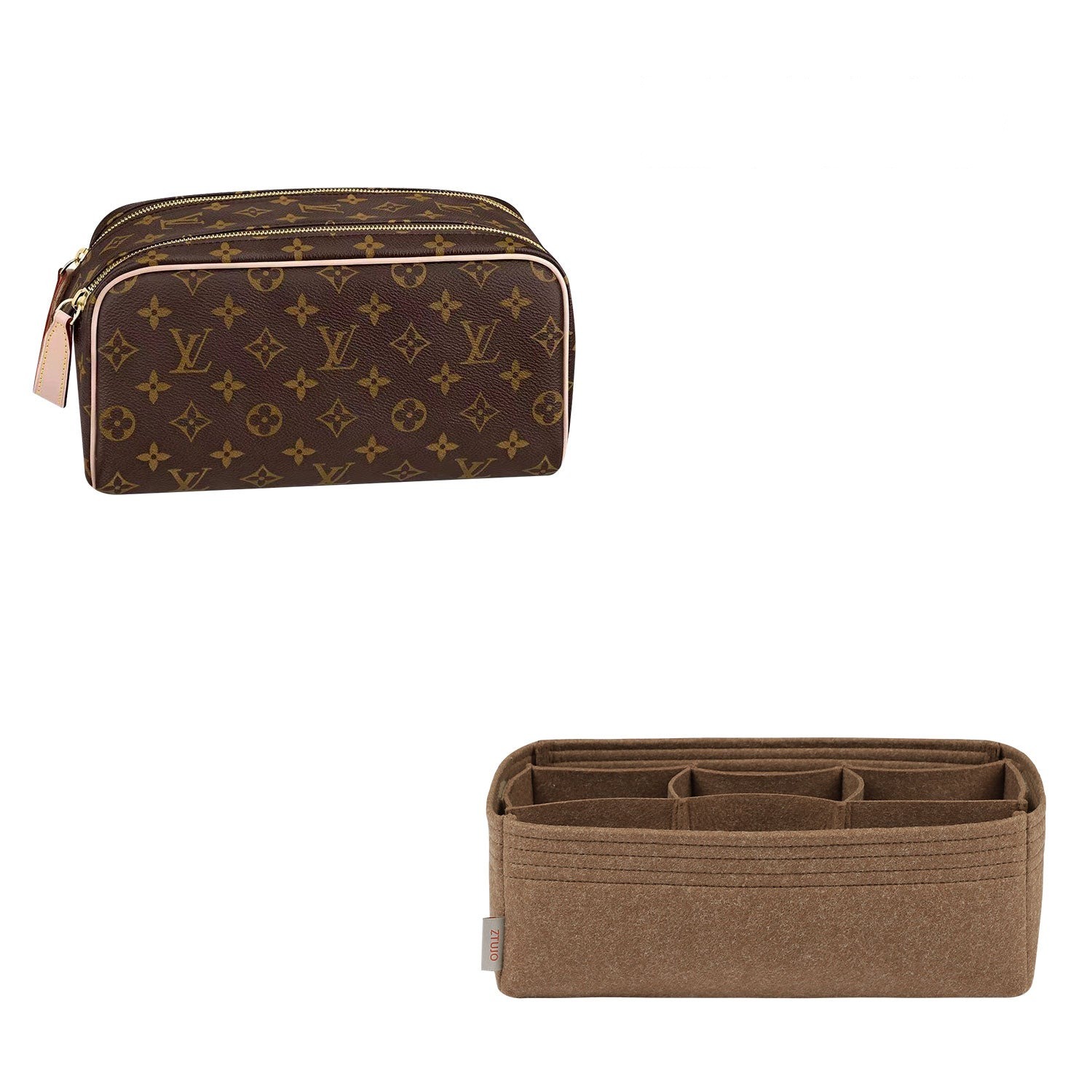 Premium Handtaschen-Organizer für LV Dopp Kit Toilettentasche – 3 Fächer, hellbraun oder Sonderfarbe