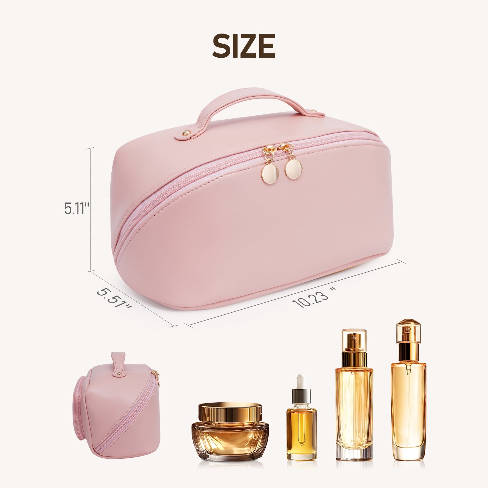 Große Kapazität, wasserdichte Kosmetiktasche aus PU-Leder für Damen – Make-up-Organizer mit Trennwand und Tragegriff product image 43