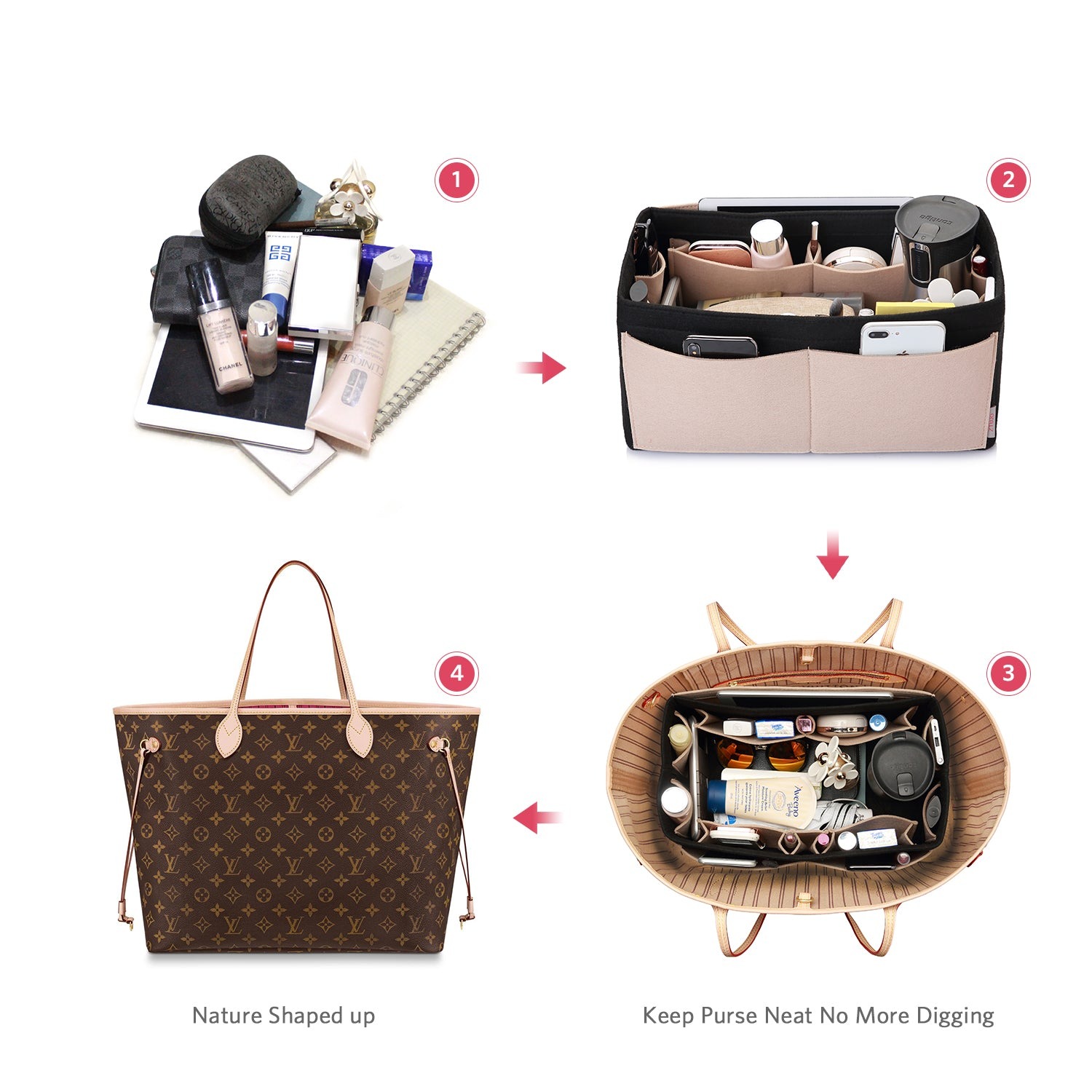 Filz Handtaschen-Organizer – Extra Large (passt für Speedy 40 / Neverfull GM) product image 48