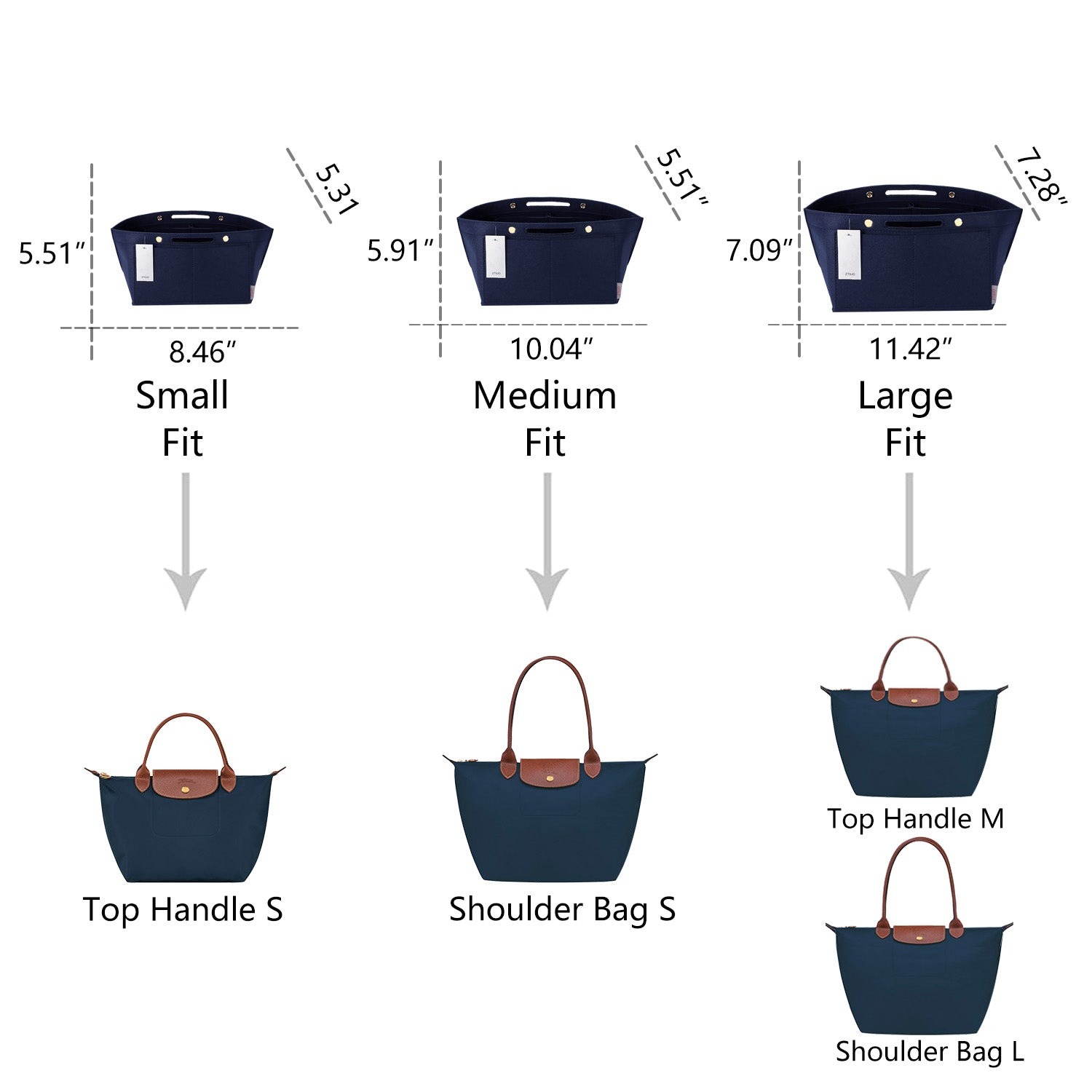 Einsatz für Handtaschen-Organizer für Longchamp Le Pliage – Passend für Top Handle S/M & Schultertasche S/L detail image 1