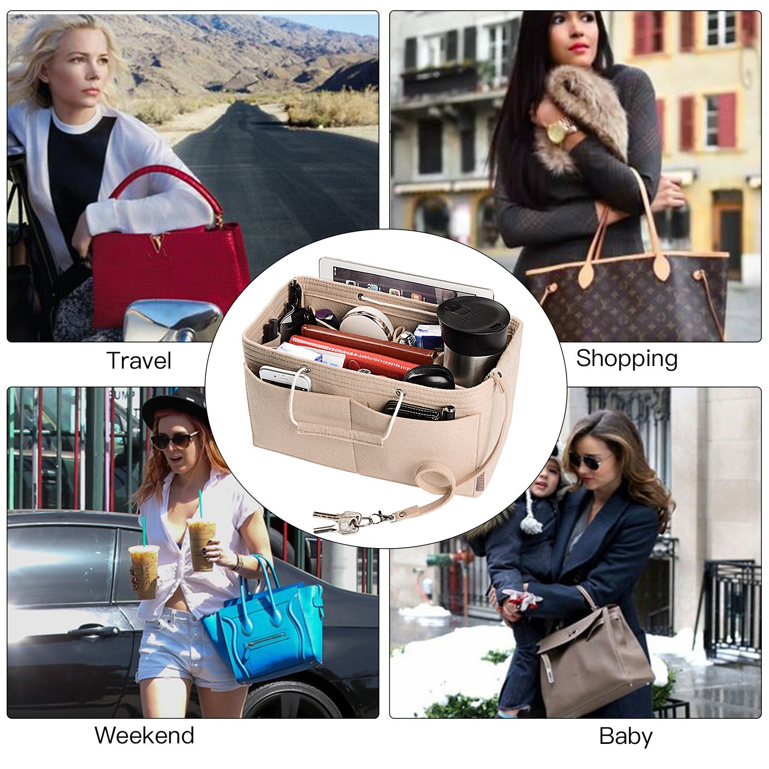 Mehrfachtaschen-Filz-Organizer für Handtaschen mit Griffen – Passend für LV Speedy 30, 35 & Neverfull MM (Medium/Large) product image 28