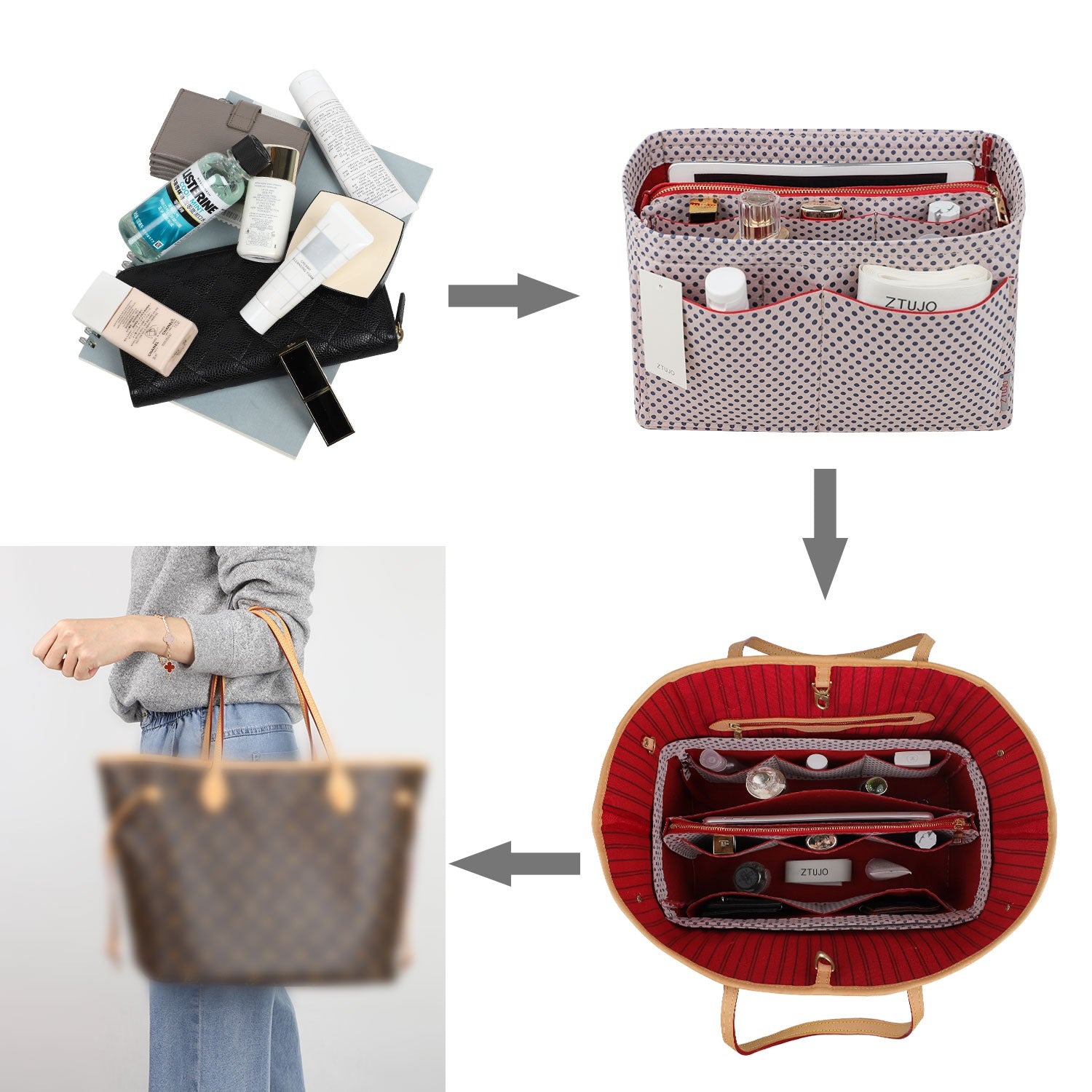 Taschenorganizer für LV Speedy Neverfull Tote – 6 Größen, Filz-Tascheneinsatz mit Reißverschluss product image 94