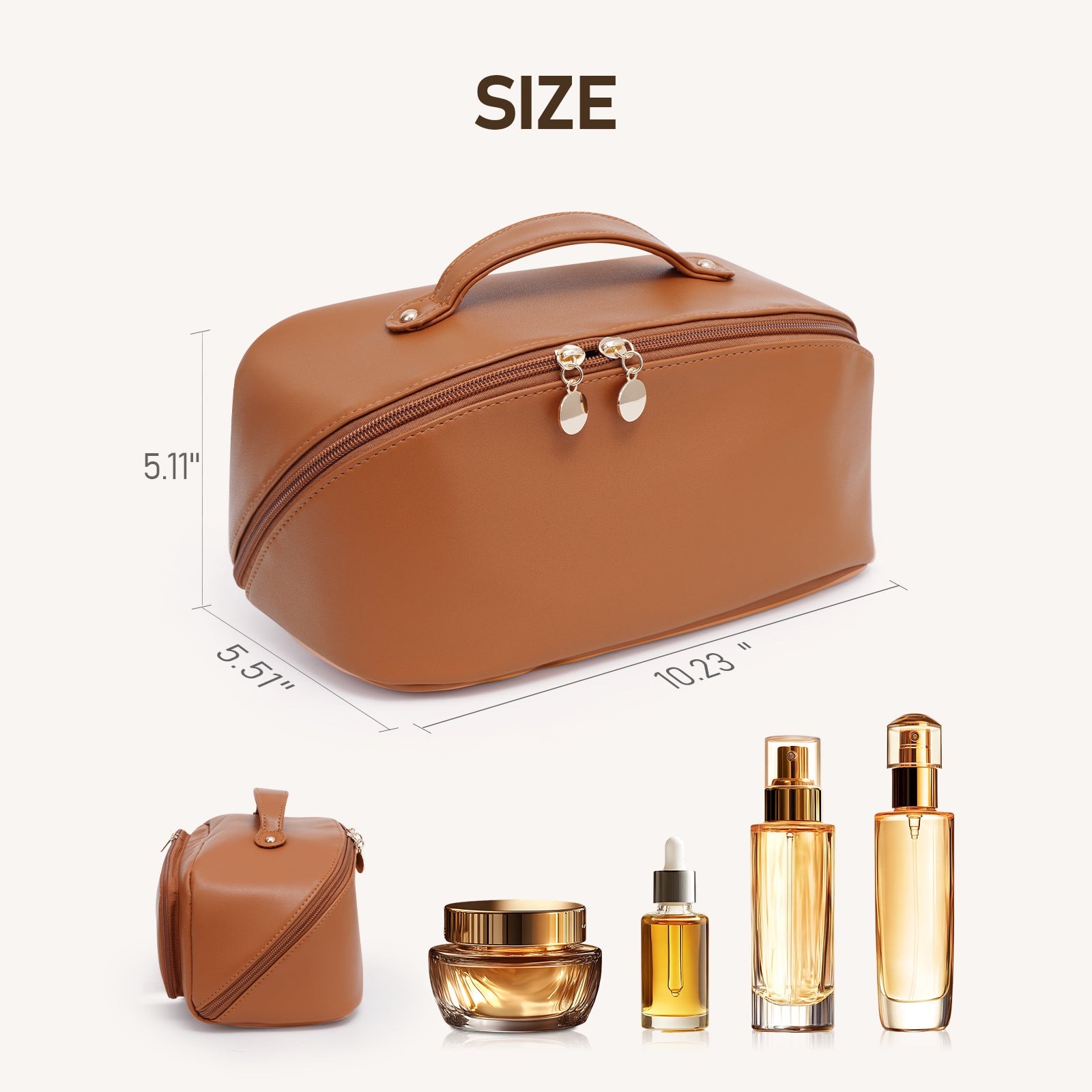 Große Kapazität, wasserdichte Kosmetiktasche aus PU-Leder für Damen – Make-up-Organizer mit Trennwand und Tragegriff product image 35