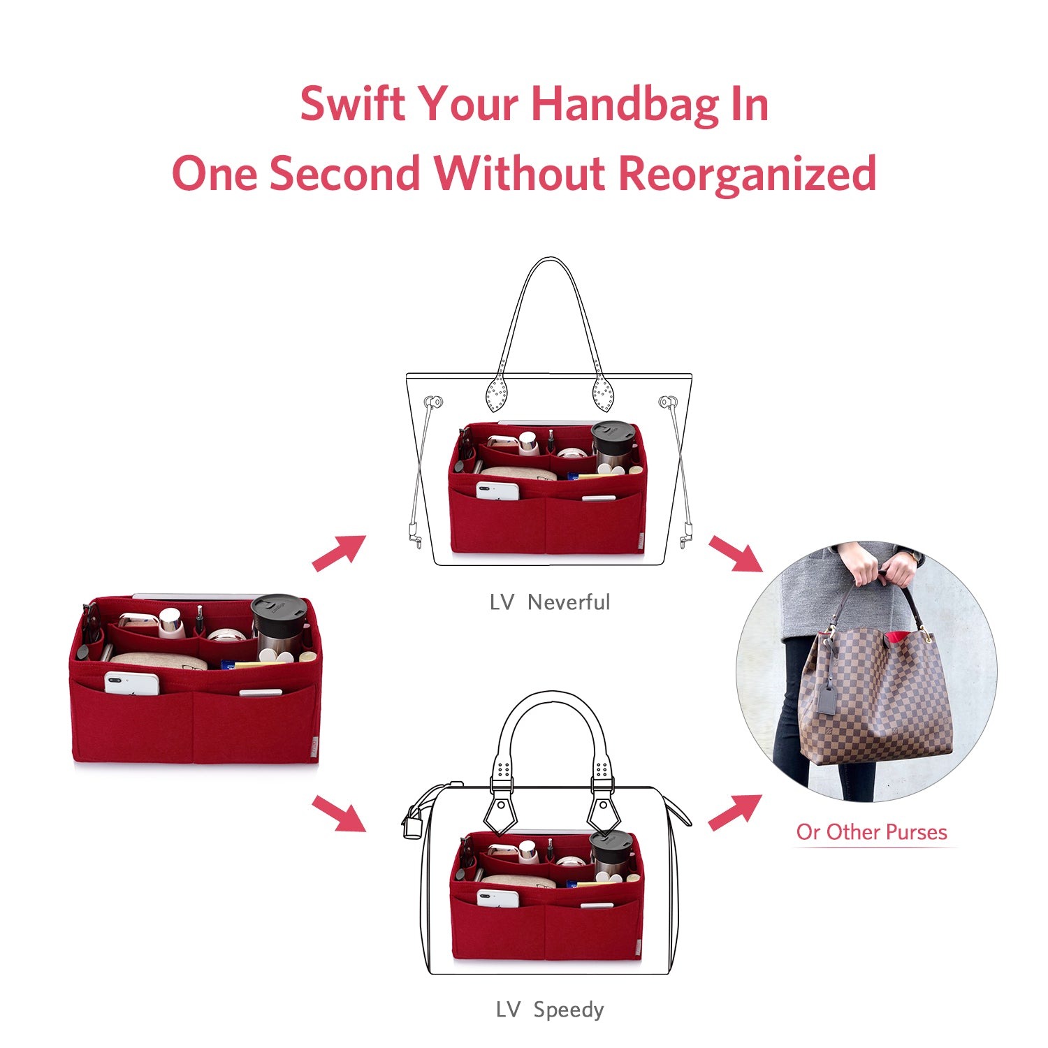 Filz Handtaschen-Organizer – Extra Large (passt für Speedy 40 / Neverfull GM) product image 26