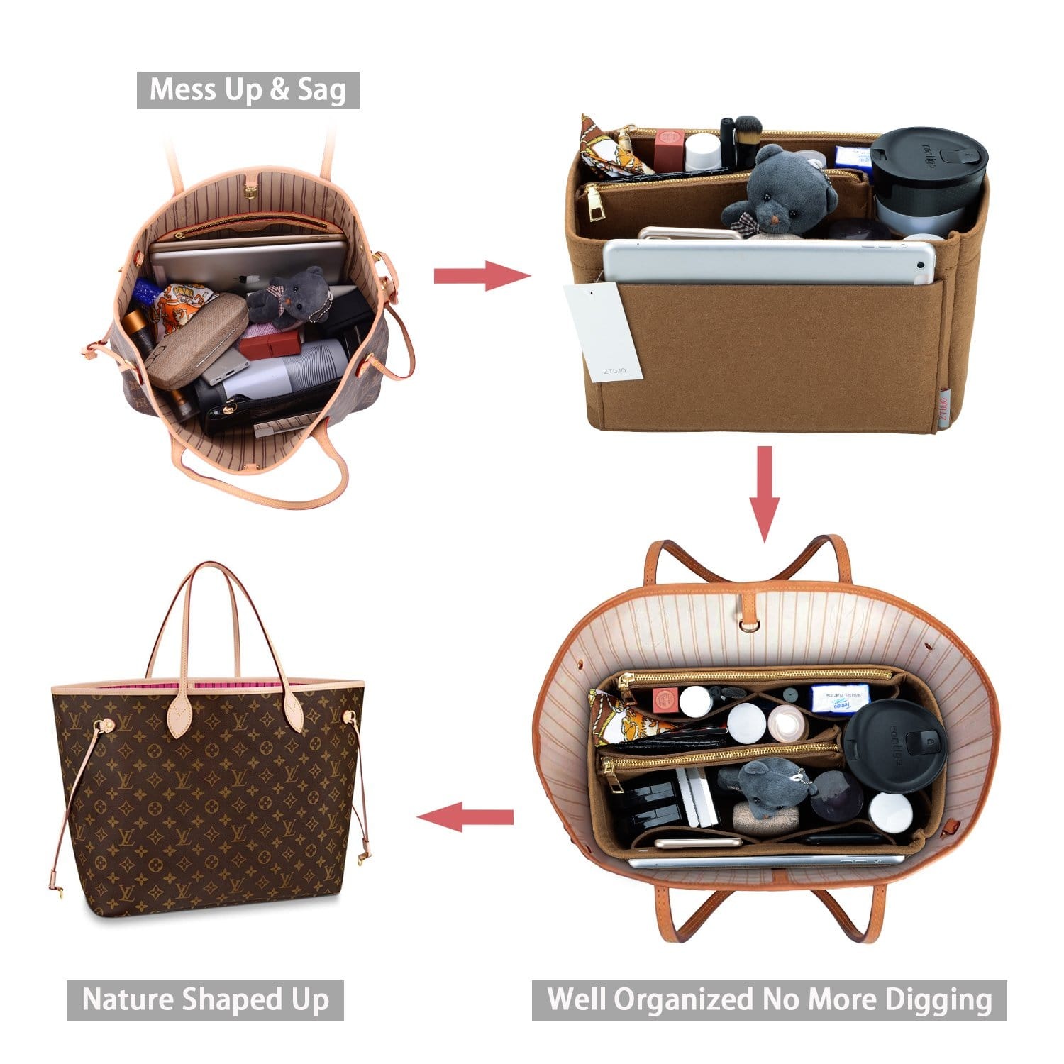 Organizer-Einlage für LV Speedy, Neverfull, Graceful, Tote – Filz-Taschenformer product image 34
