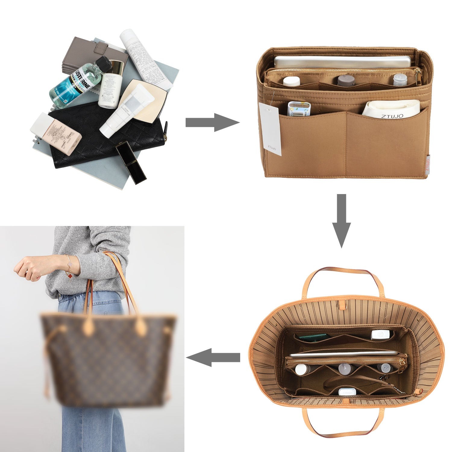 Taschenorganizer für LV Speedy Neverfull Tote – 6 Größen, Filz-Tascheneinsatz mit Reißverschluss product image 131
