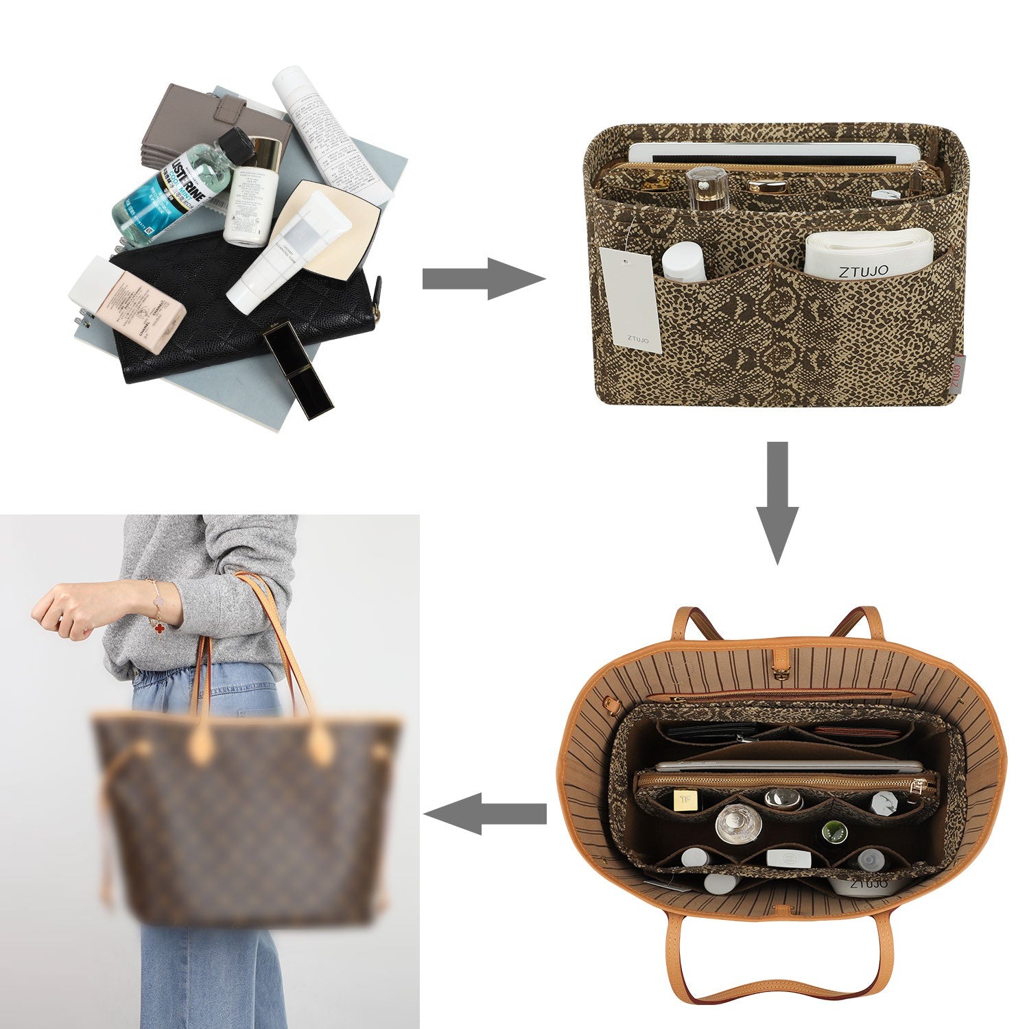 Taschenorganizer für LV Speedy Neverfull Tote – 6 Größen, Filz-Tascheneinsatz mit Reißverschluss product image 110