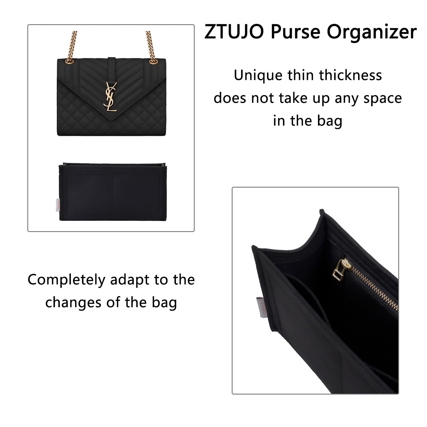 Premium Geldbörsen-Organizer für YSL Envelope WOC / Small / Medium / Large – weicher Filz, YKK-Reißverschluss product image 6