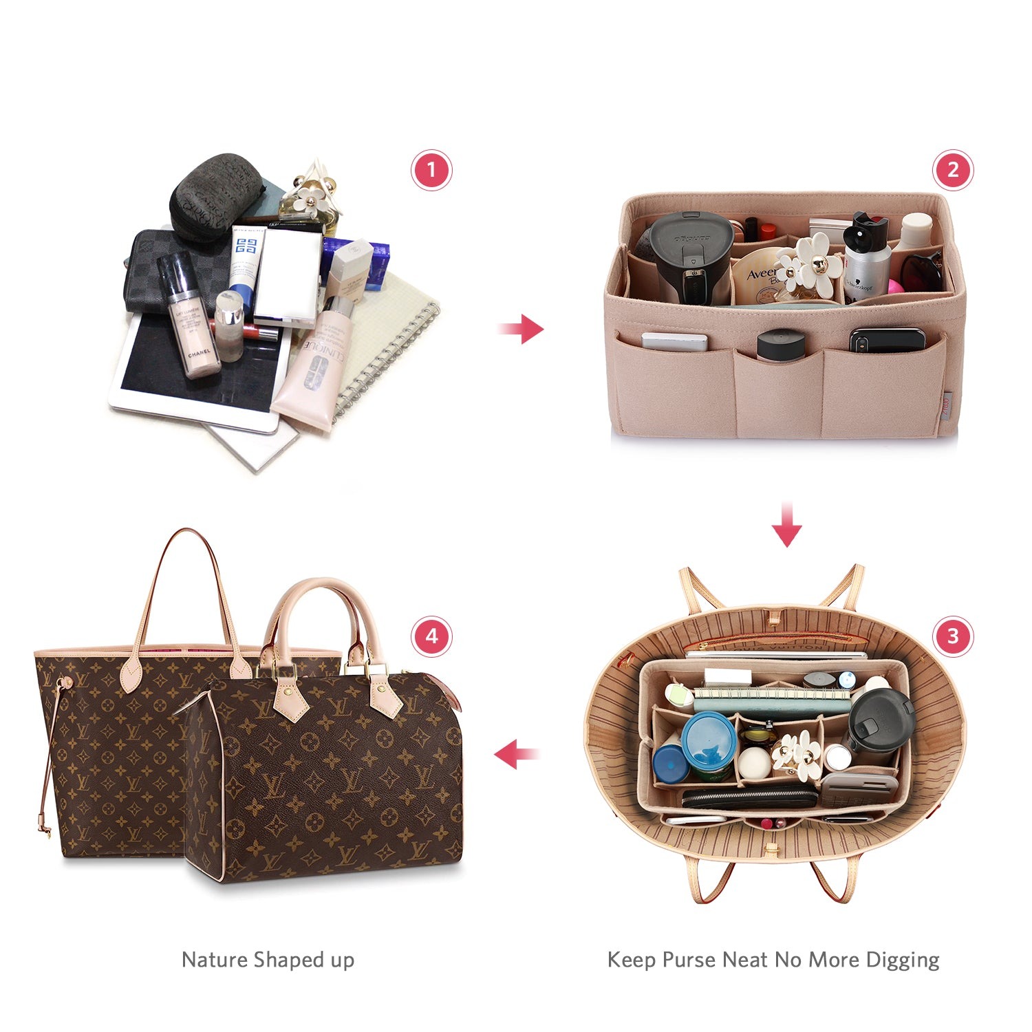 Filzeinlage-Beutelorganizer für Handtasche – Passt für LV Speedy 25 / 30 / 35 / 40, Neverfull MM / GM product image 7