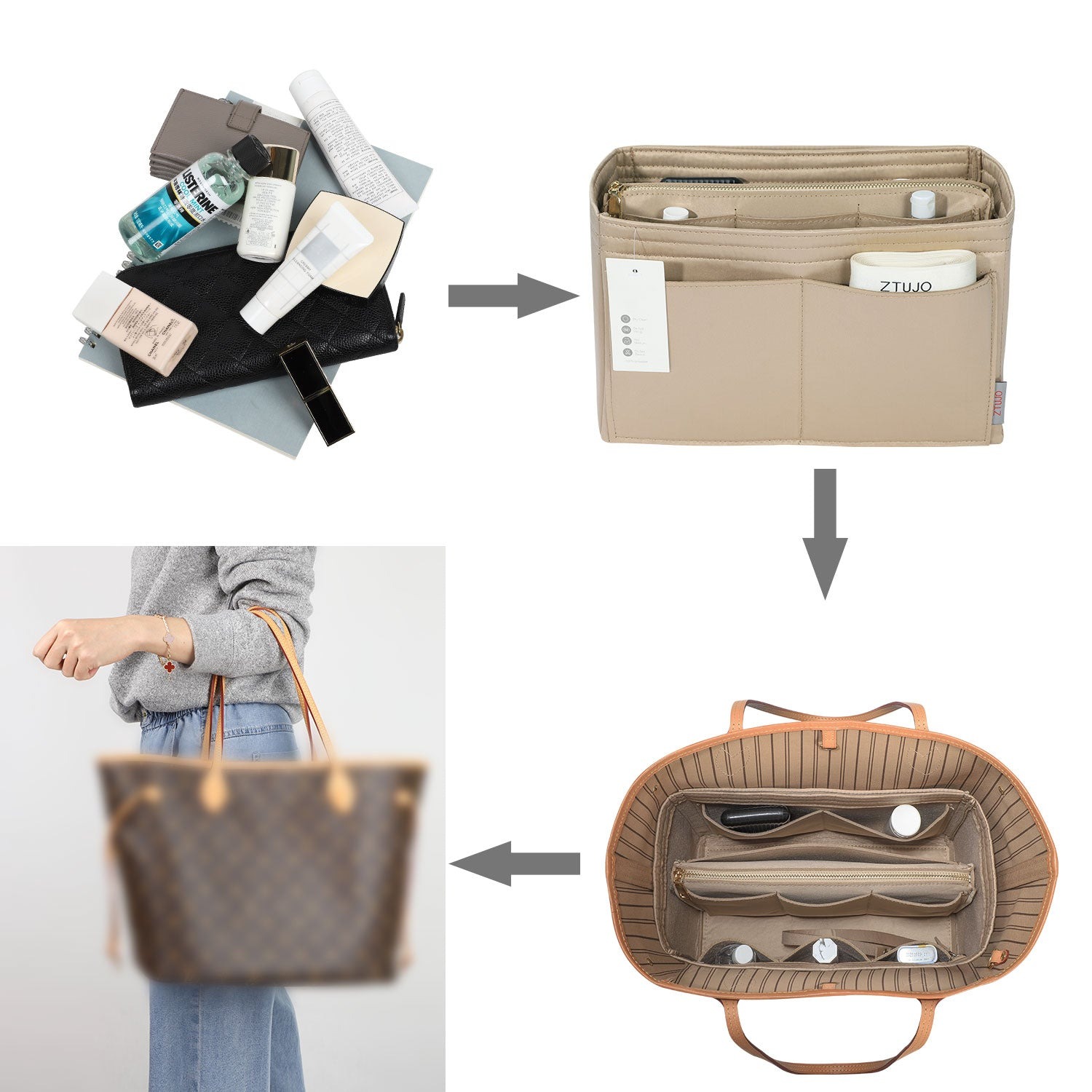 Taschenorganizer für LV Speedy Neverfull Tote – 6 Größen, Filz-Tascheneinsatz mit Reißverschluss product image 117