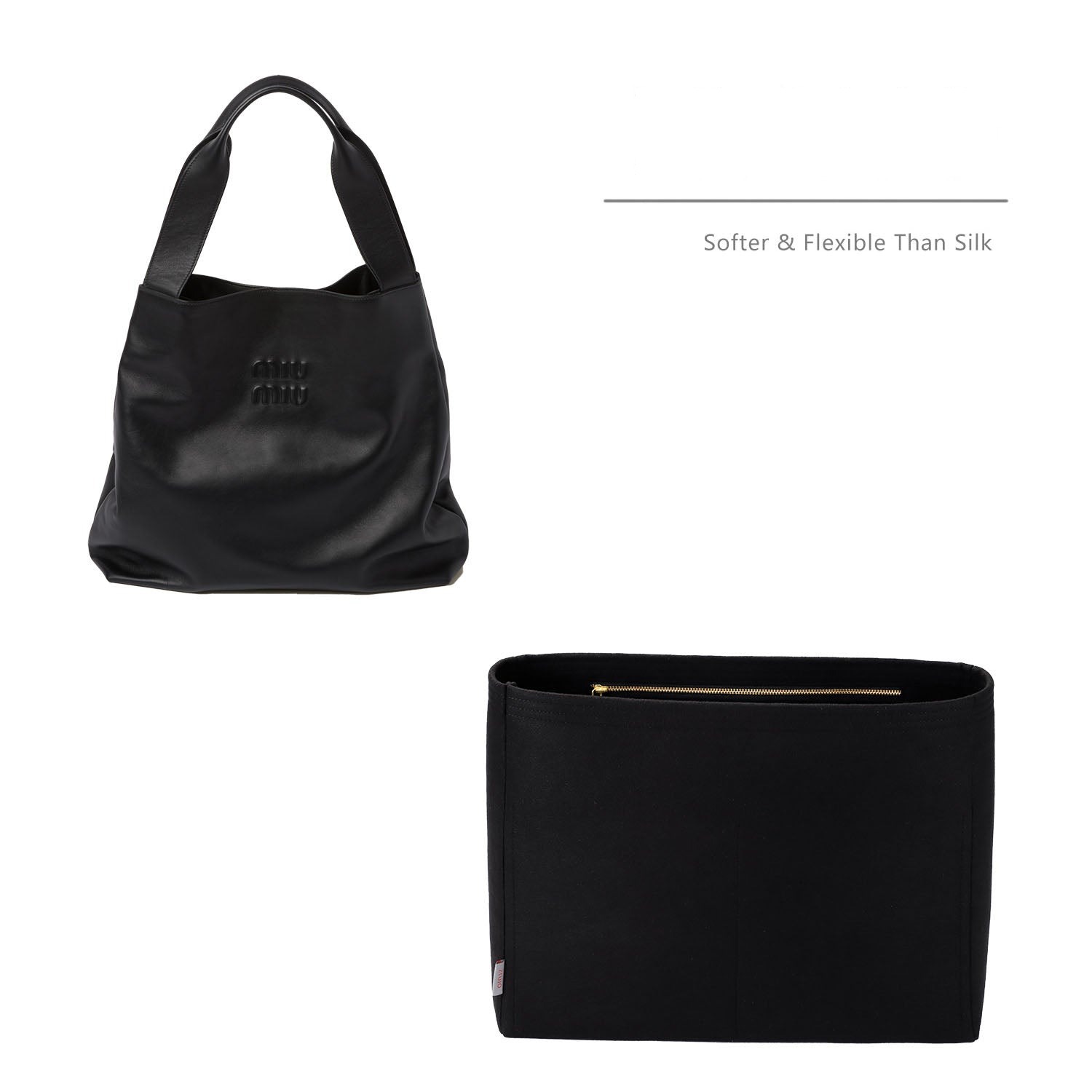 INNERBAG Geldbörsen-Organizer für Miu Miu Leder-Hobo-Bag – 5 Fächer, YKK-Reißverschluss, individuelle Farbe