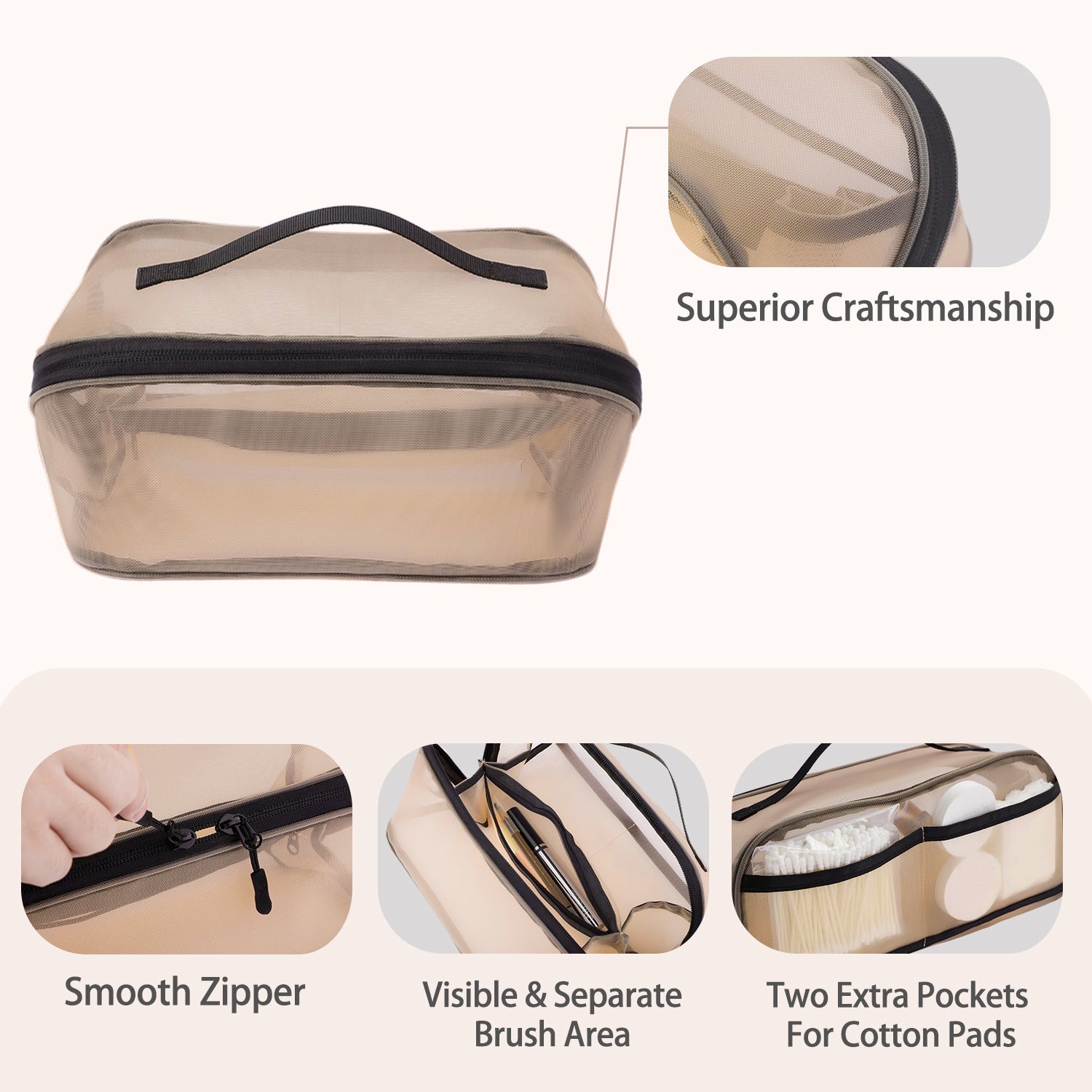 Reise-Kosmetiktasche, Kosmetiktasche mit großem Fassungsvermögen für Frauen, Kulturbeutel aus Mesh mit Organizer-Einteilung und Tragegriff product image 11