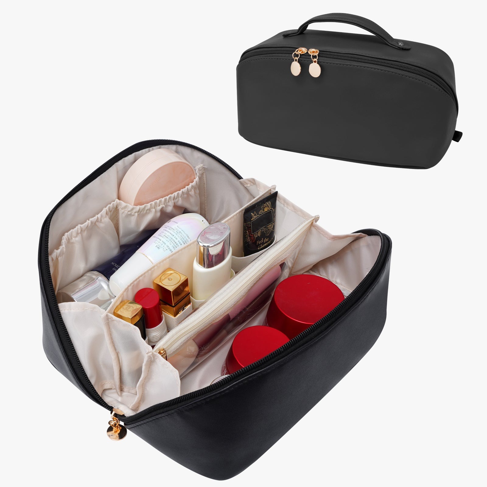 Große Kapazität, wasserdichte Kosmetiktasche aus PU-Leder für Damen – Make-up-Organizer mit Trennwand und Tragegriff product image 11