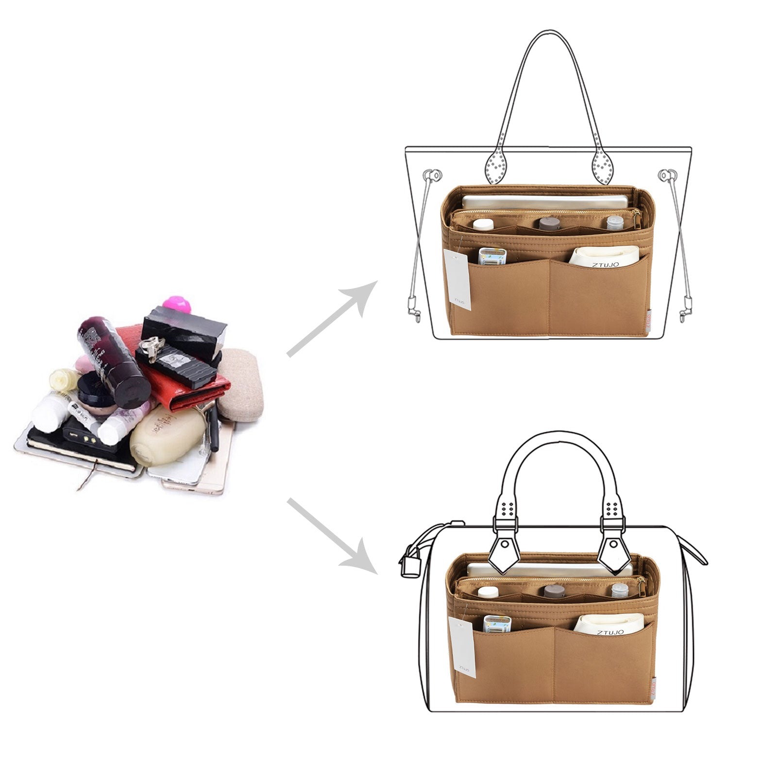 Taschenorganizer für LV Speedy Neverfull Tote – 6 Größen, Filz-Tascheneinsatz mit Reißverschluss product image 128