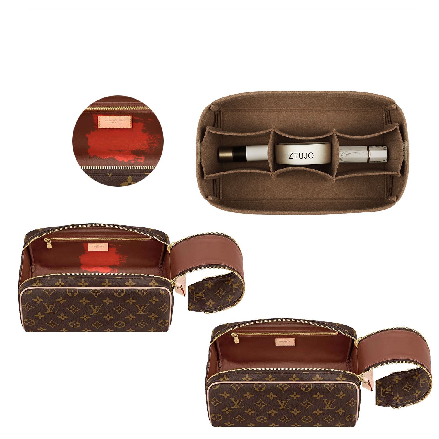 Premium Handtaschen-Organizer für LV Dopp Kit Toilettentasche – 3 Fächer, hellbraun oder Sonderfarbe product image 5