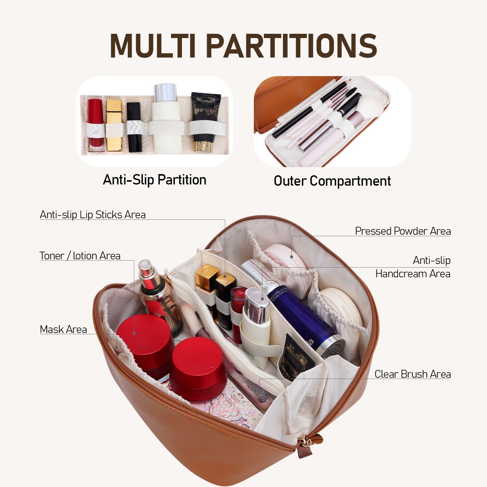 Große Kapazität, wasserdichte Kosmetiktasche aus PU-Leder für Damen – Make-up-Organizer mit Trennwand und Tragegriff product image 30