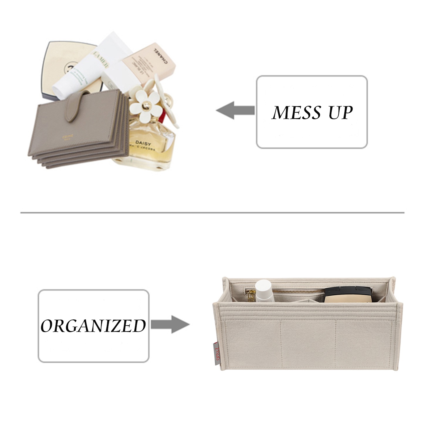 Premium Handtaschen-Organizer für Hermes Jypsiere 28 / 31 / 34 – 7 Fächer, weicher Filz, YKK-Reißverschlüsse product image 5