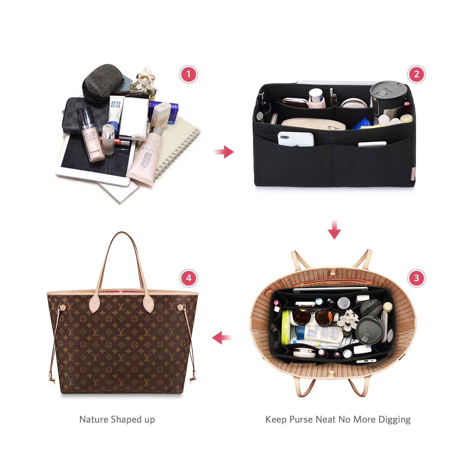 Filz Handtaschen-Organizer – Extra Large (passt für Speedy 40 / Neverfull GM) detail image 12