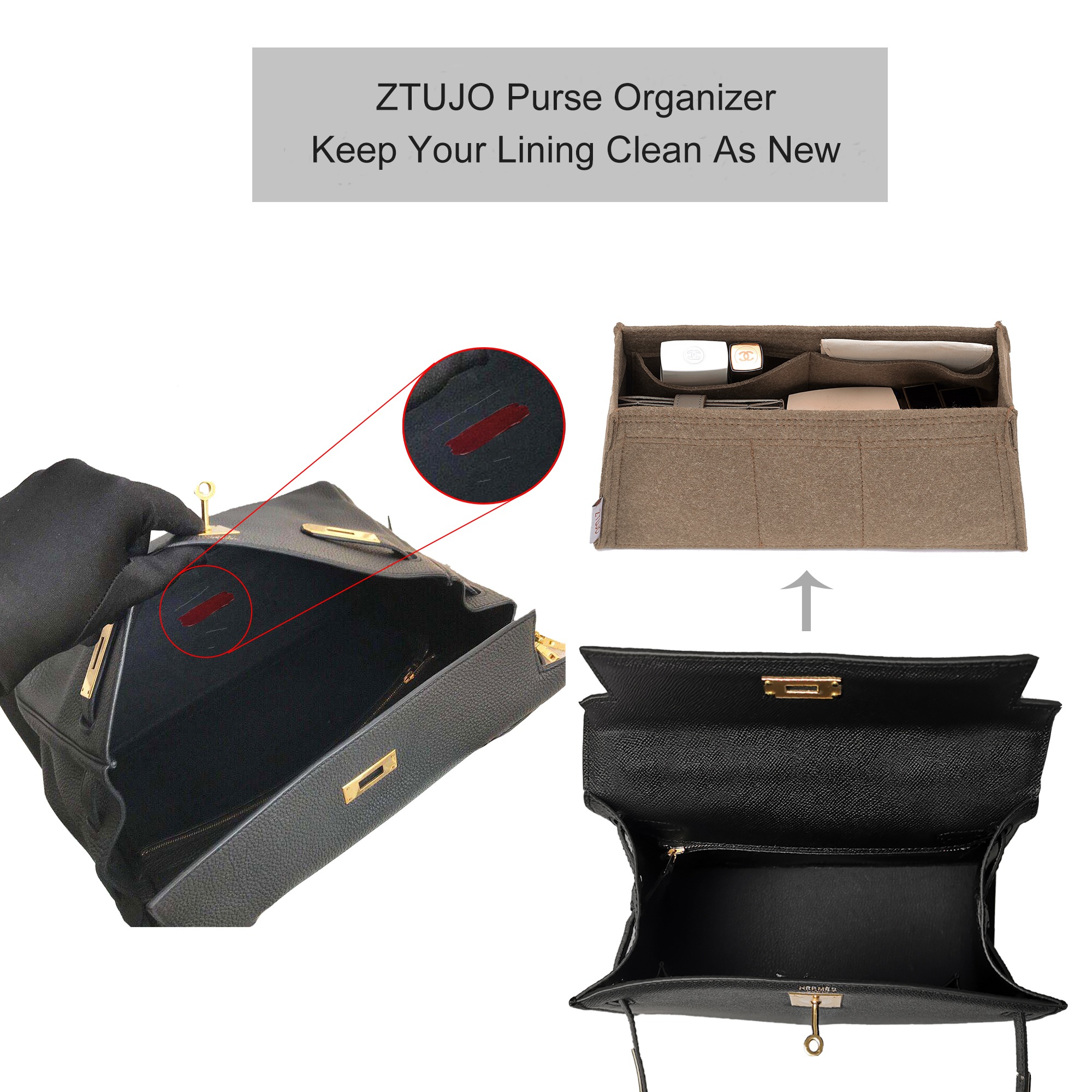 Taschenorganizer für Hermes Kelly 25 / Kelly 28 / Kelly 32 / Kelly 35 Perfekt – Einlage aus Premium-Filz product image 4