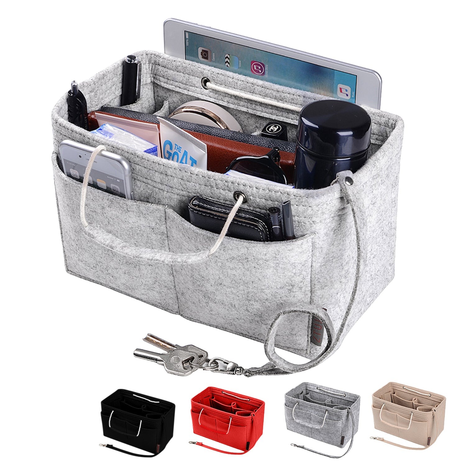 Mehrfachtaschen-Filz-Organizer für Handtaschen mit Griffen – Passend für LV Speedy 30, 35 & Neverfull MM (Medium/Large)