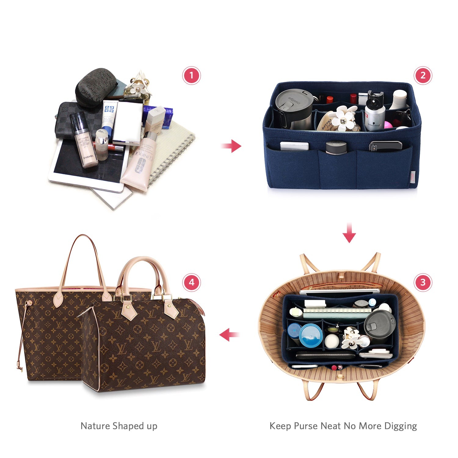 Filzeinlage-Beutelorganizer für Handtasche – Passt für LV Speedy 25 / 30 / 35 / 40, Neverfull MM / GM product image 95