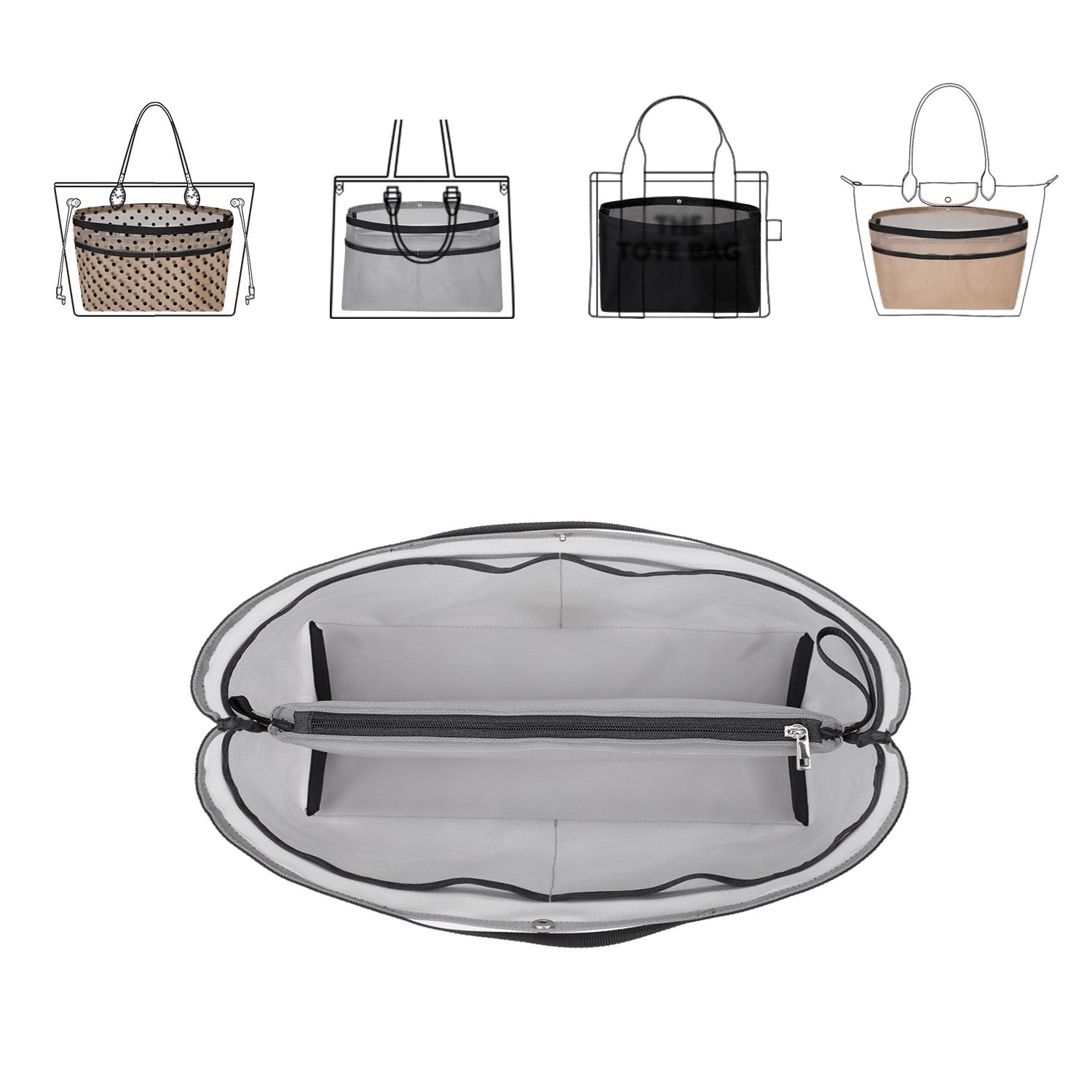 Handtaschen-Organizer-Einlage für Handtaschen – Mesh-Taschenorganizer mit Reißverschluss, passt für Speedy, Neverfull PM/MM, Le Pliage – Mittel, Groß, X-Groß product image 17