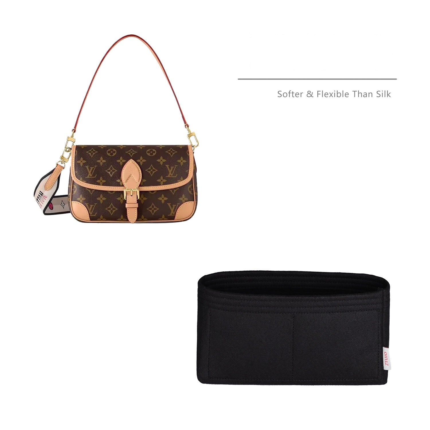 Taschenorganizer für LV Diane – 3-taschen Filzeinlage (Schwarz / Individuelle Farbe)